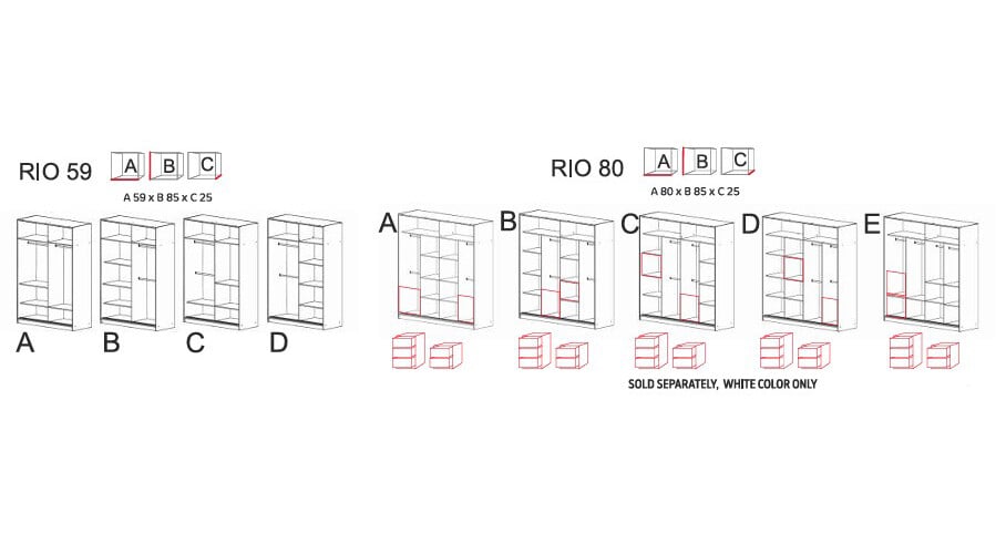 Rio 80-inch 2-Door Matte Wood Wardrobe with Mirror