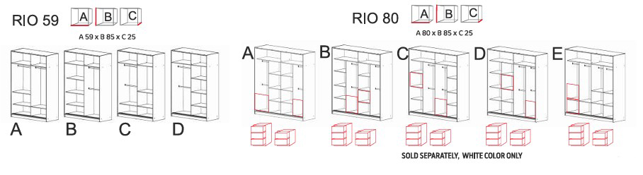 Rio 80-inch 2-Door Wood Wardrobe with Mirror