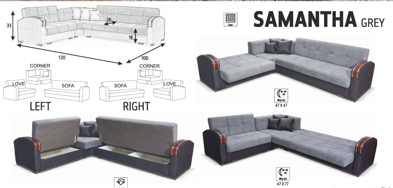 Samantha L-Shaped Fabric Convertible Storage Sectional Sofa