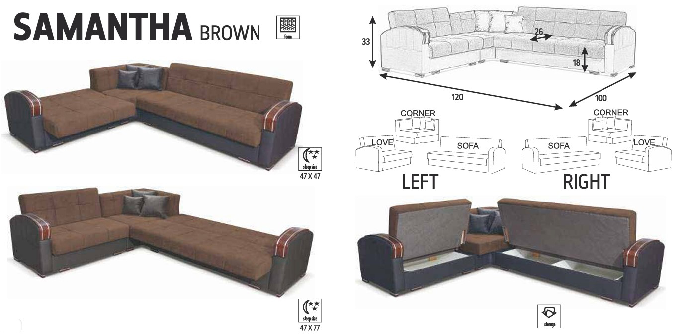 Samantha L-Shaped Fabric Convertible Storage Sectional Sofa