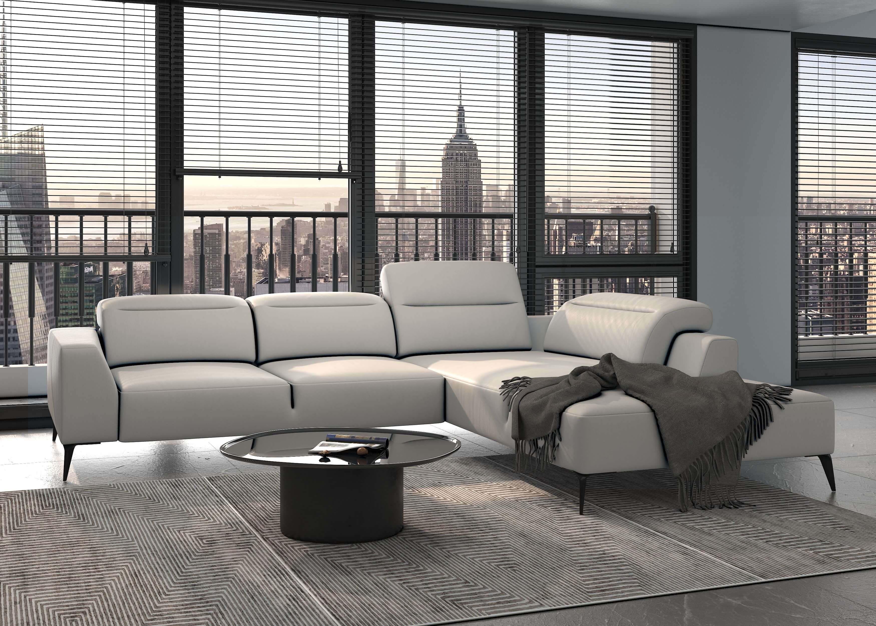 Luzzi 116" Premium Italian Leather Right Arm Chaise Sectional