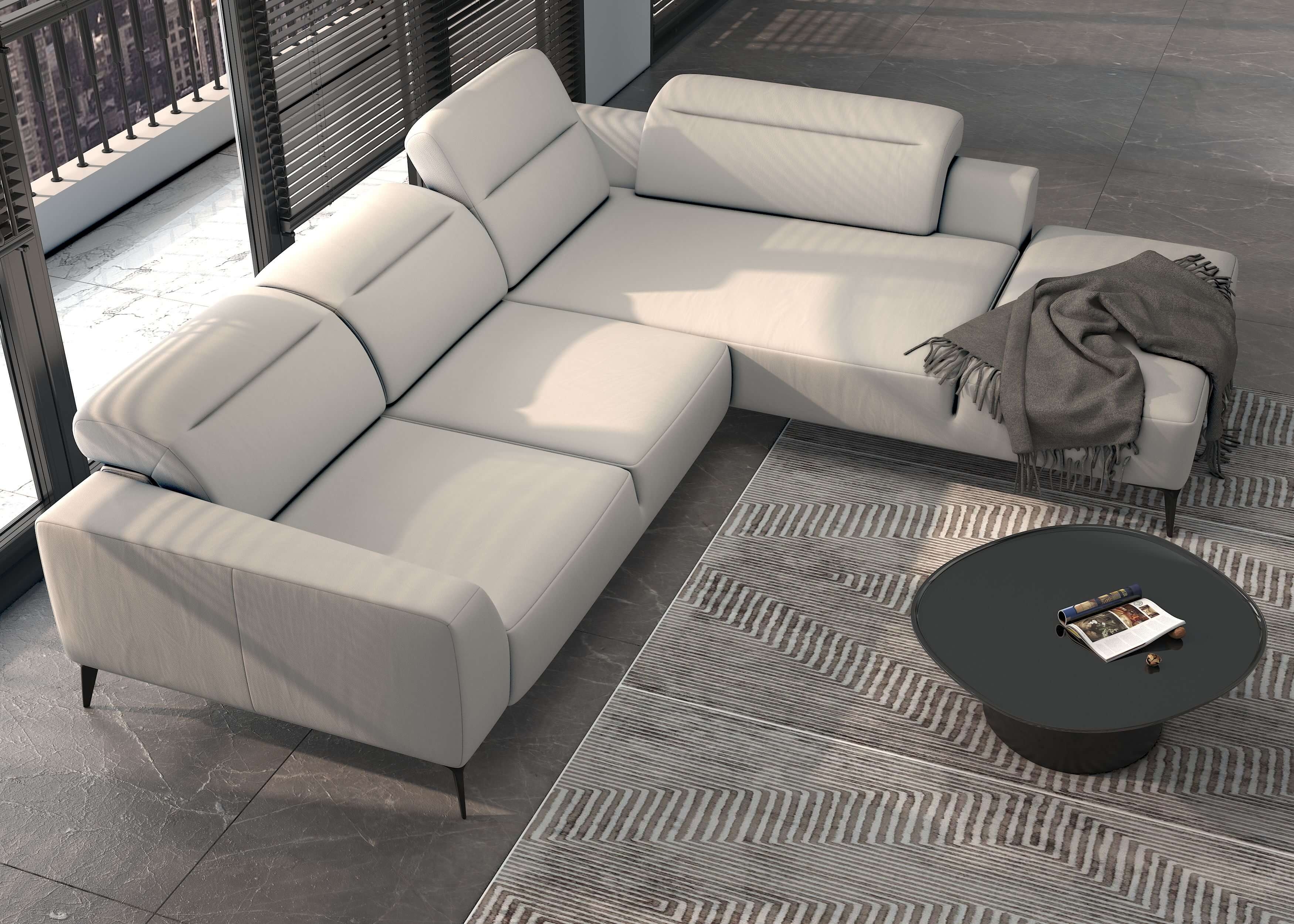 Luzzi 116" Premium Italian Leather Right Arm Chaise Sectional