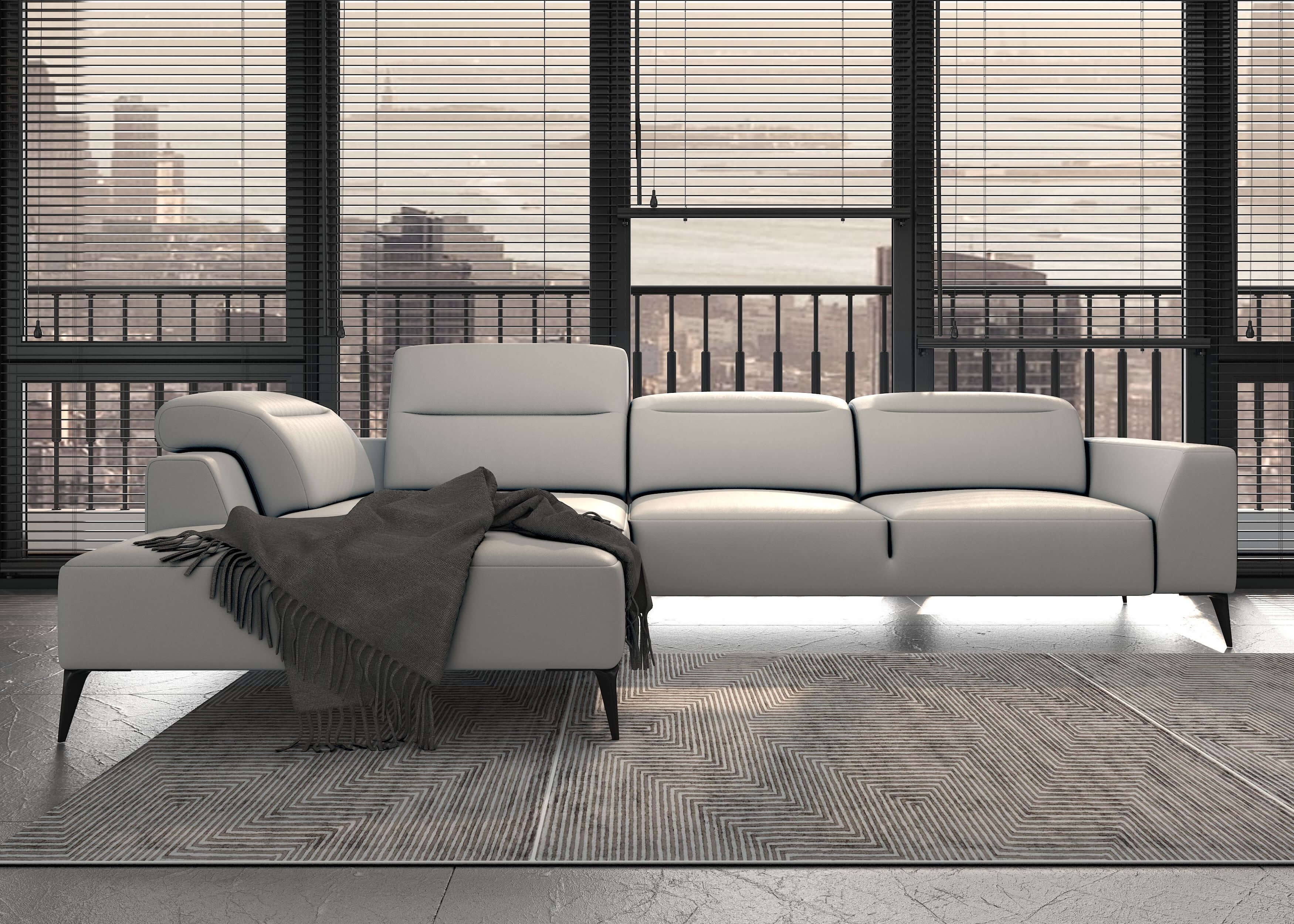 Luzzi 116" Premium Italian Leather Left Arm Chaise Sectional