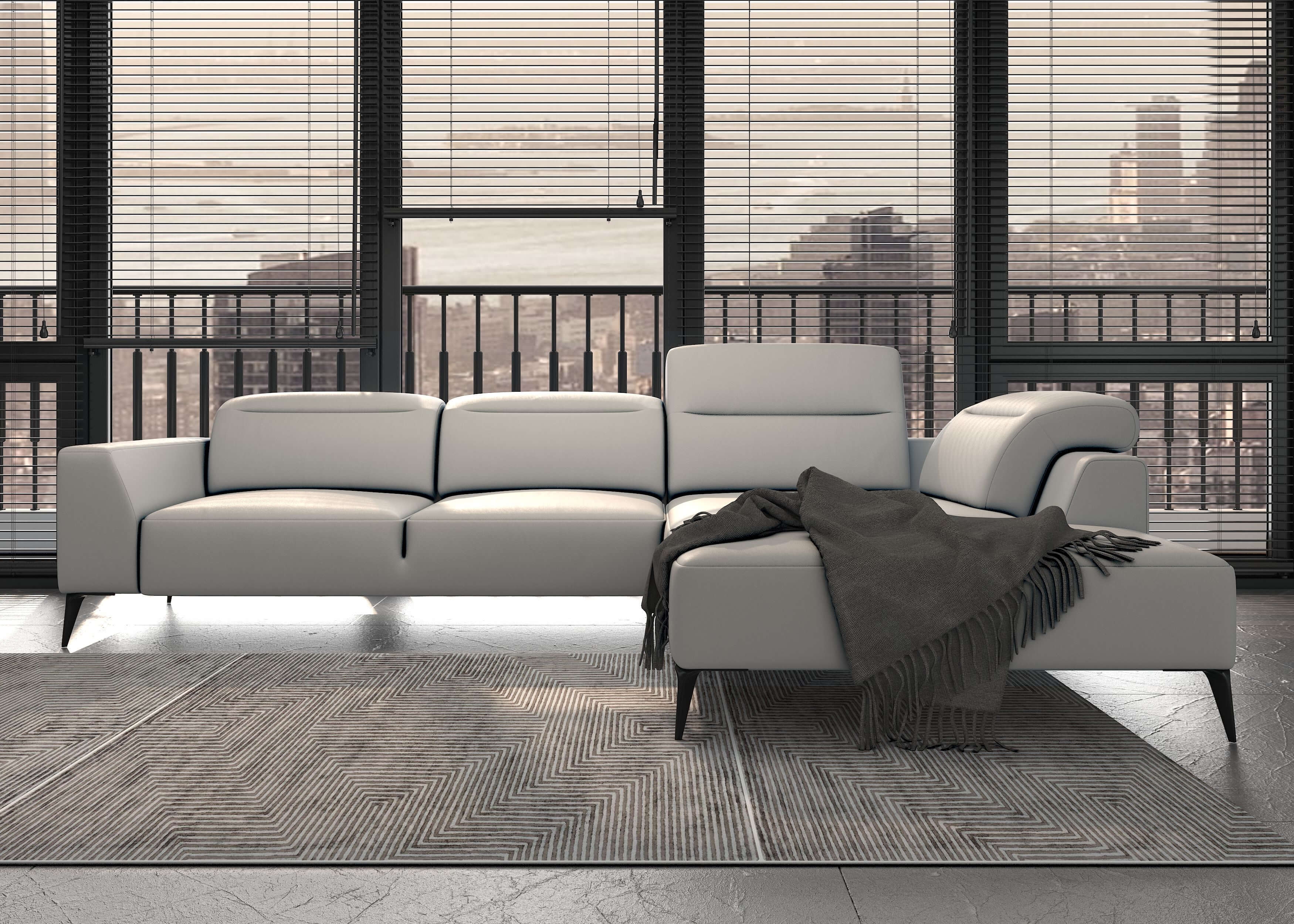 Luzzi 116" Premium Italian Leather Right Arm Chaise Sectional