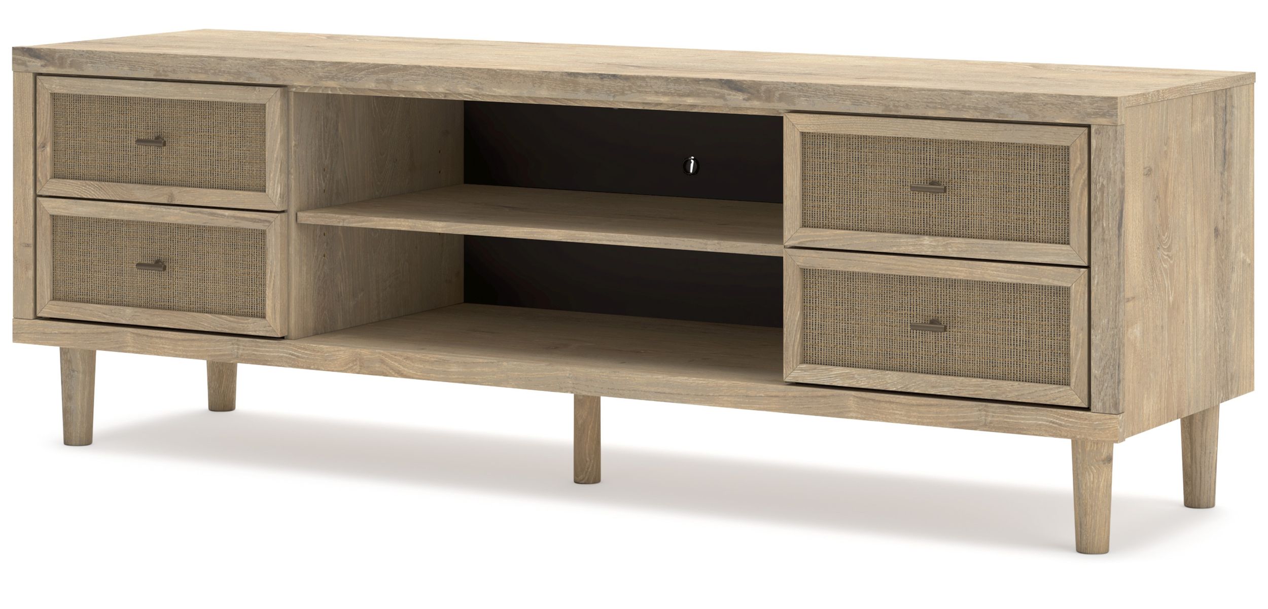 Cielden 72" XL Modern TV Stand - Two-Tone Oak & Beige Cane