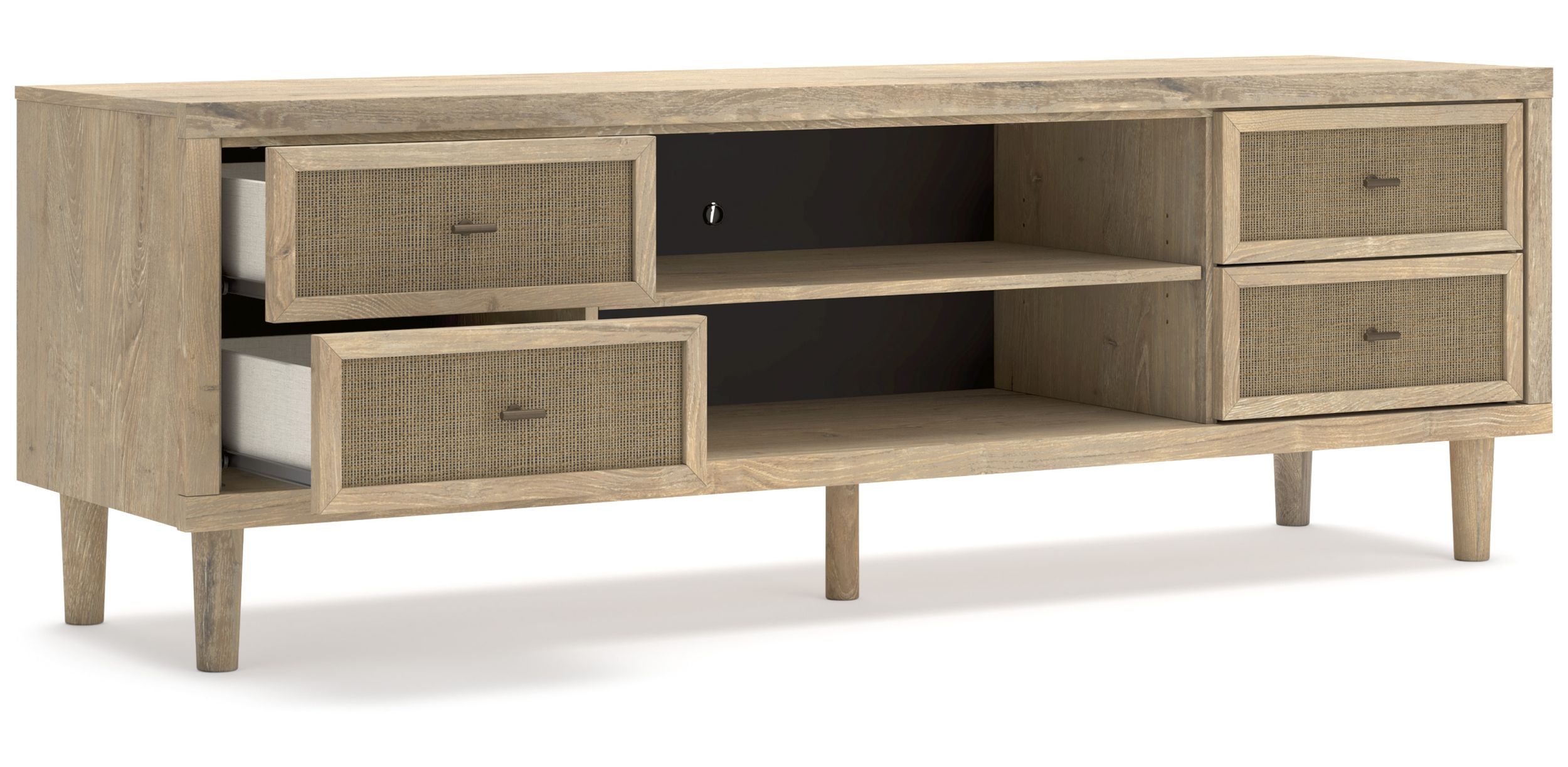 Cielden 72" XL Modern TV Stand - Two-Tone Oak & Beige Cane