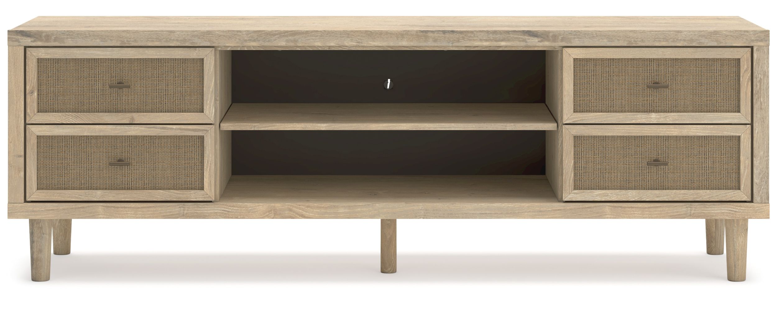 Cielden 72" XL Modern TV Stand - Two-Tone Oak & Beige Cane
