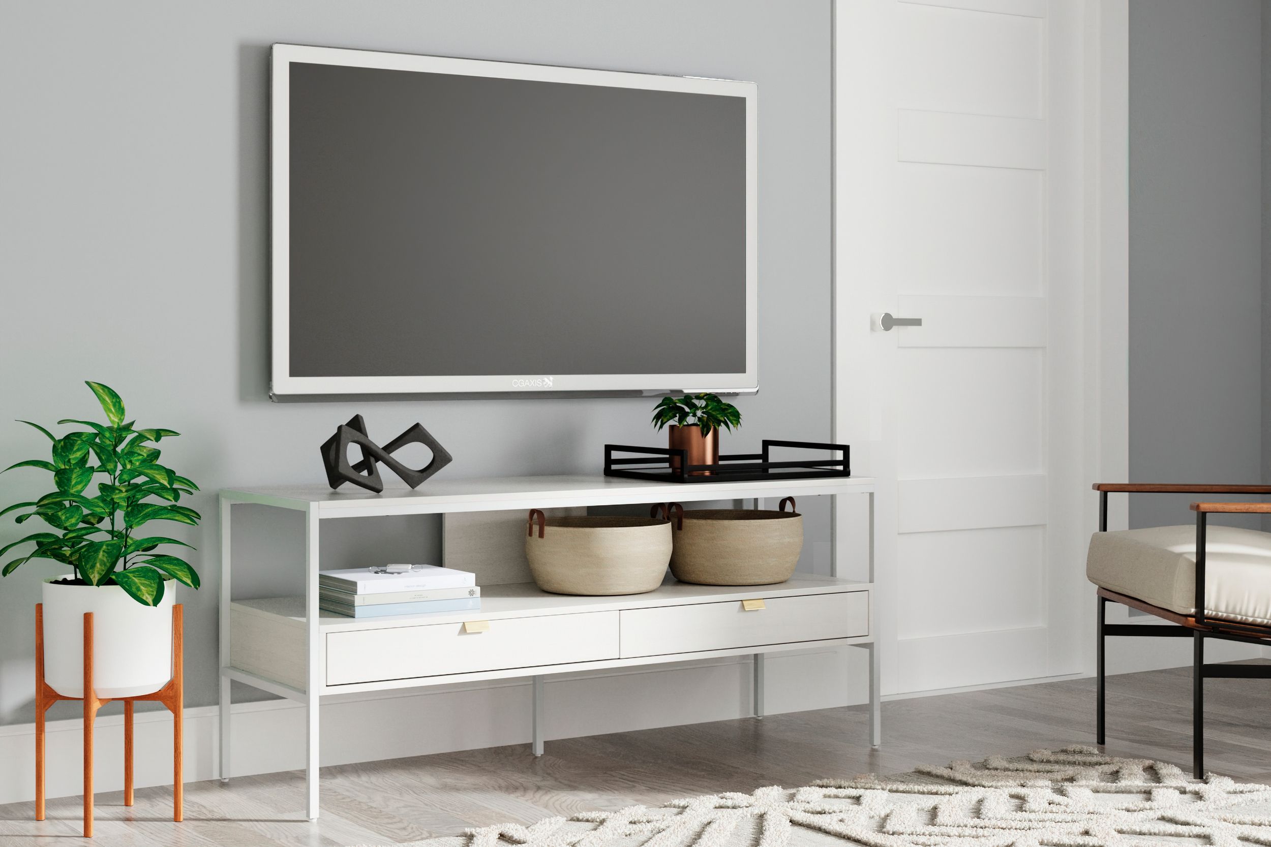 Deznee Large Wood TV Stand w/2 Drawers