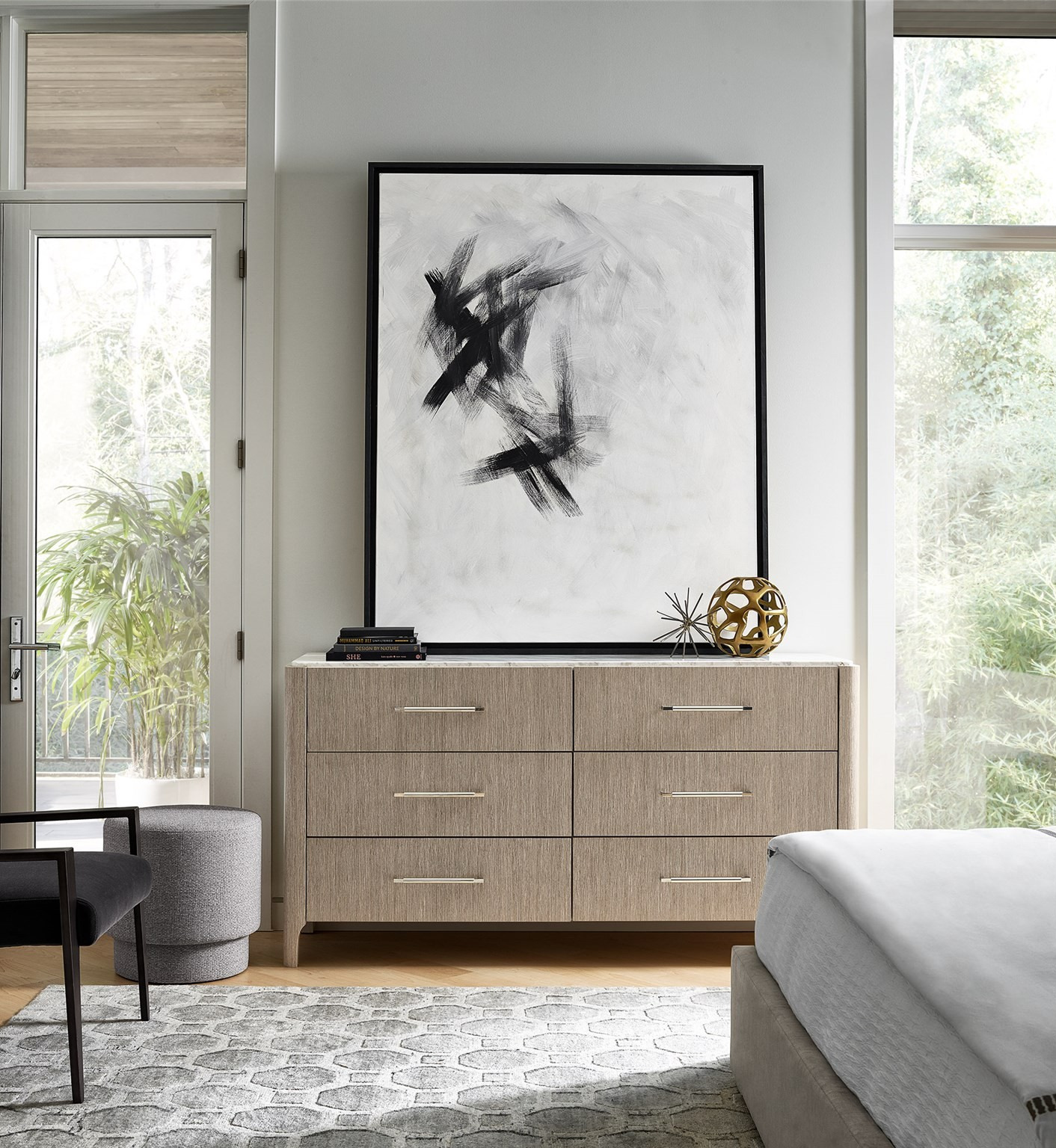 Soren Wood Stone Top Double Dresser w/6 Drawers