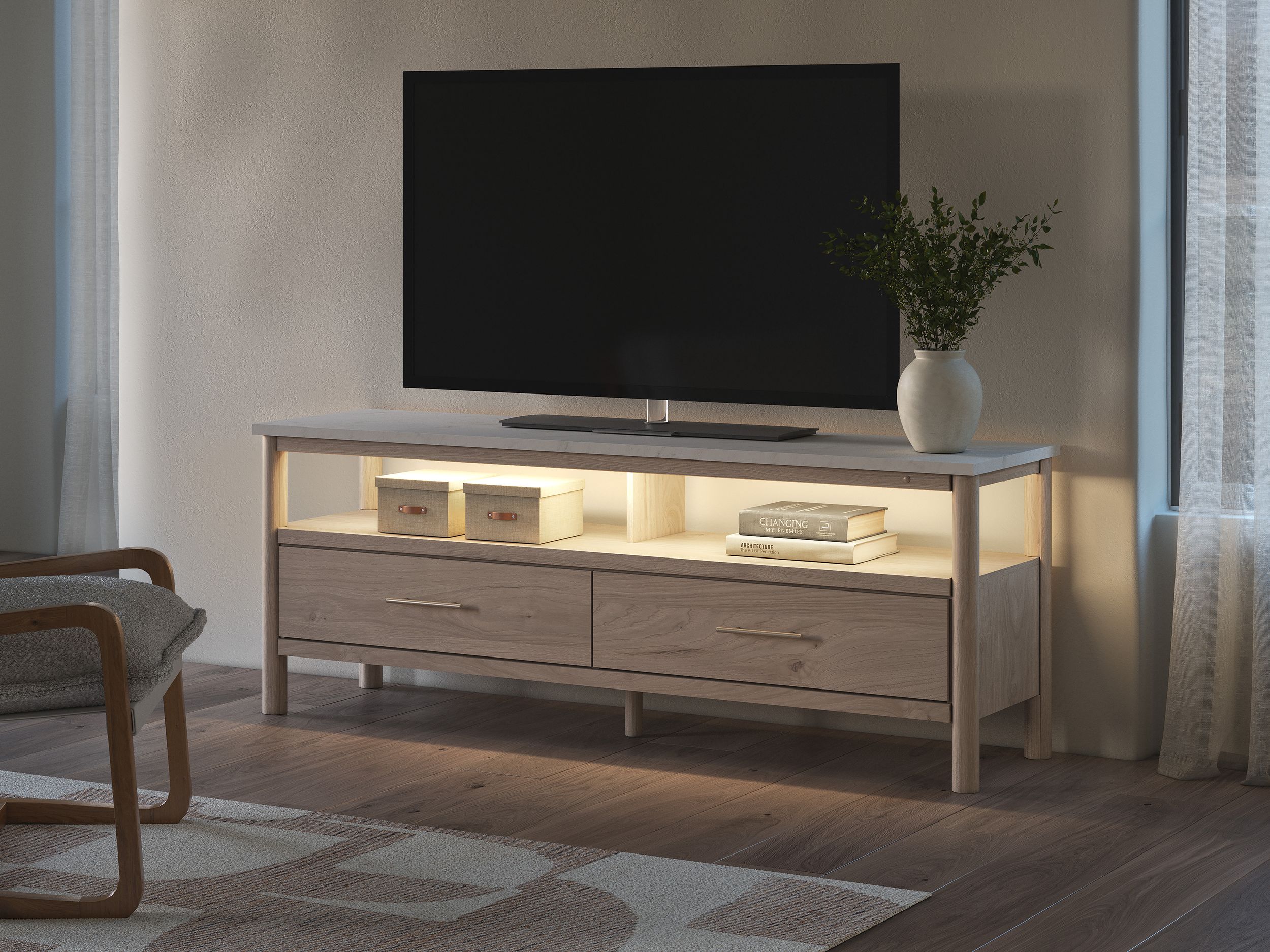 Cadmori Extra Large Wood/Marble TV Stand