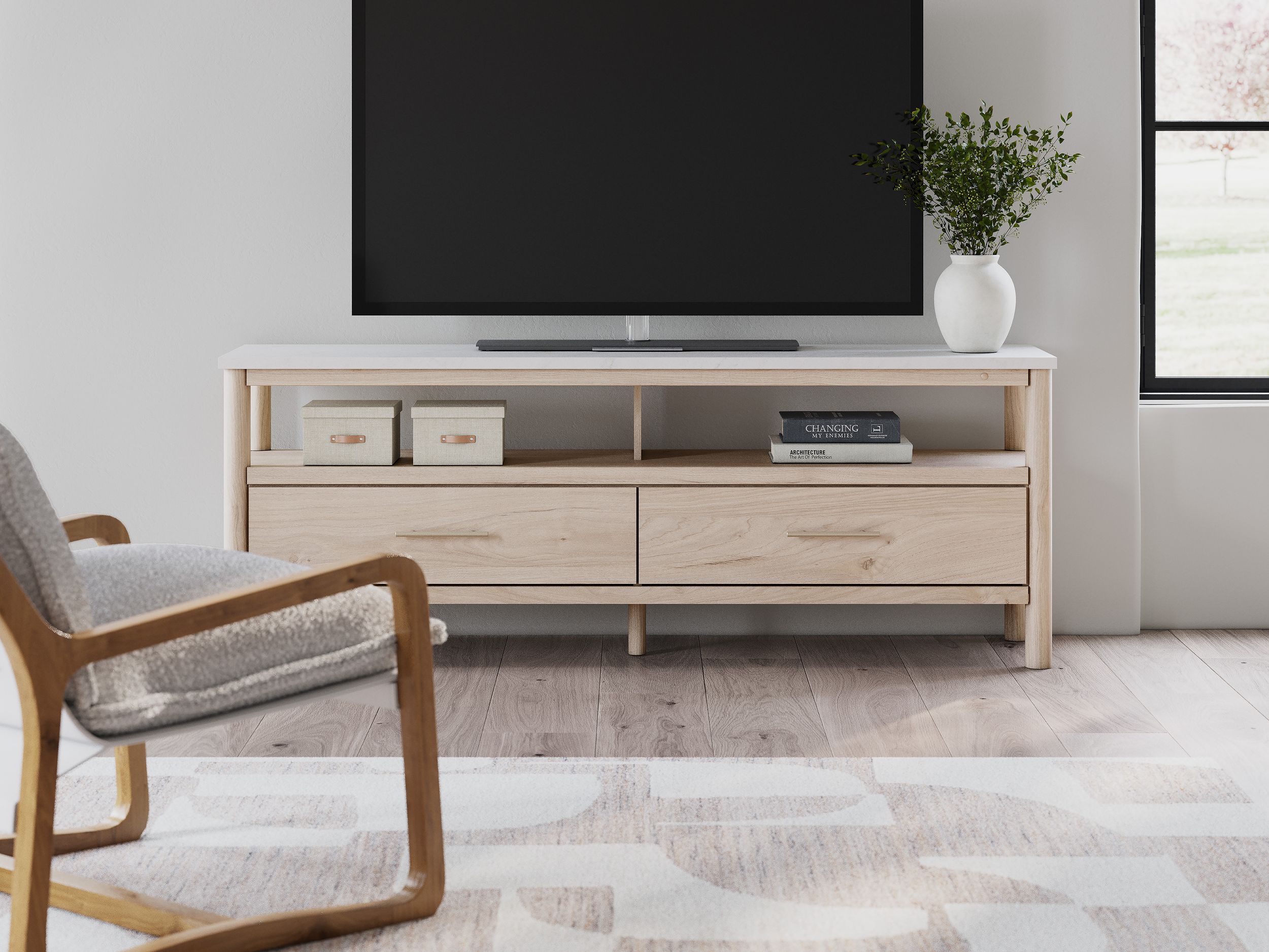 Cadmori Extra Large Wood/Marble TV Stand