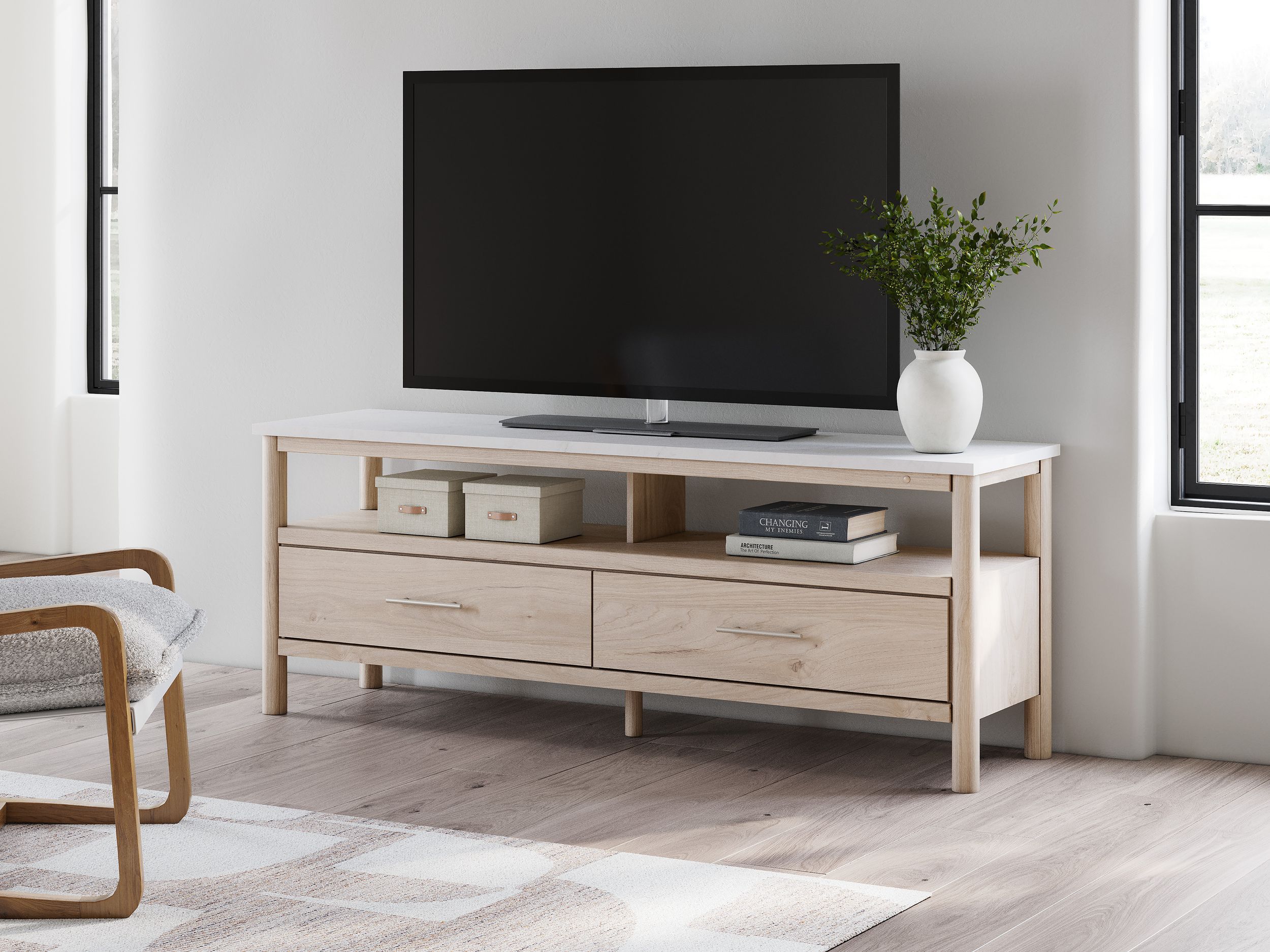 Cadmori Extra Large Wood/Marble TV Stand