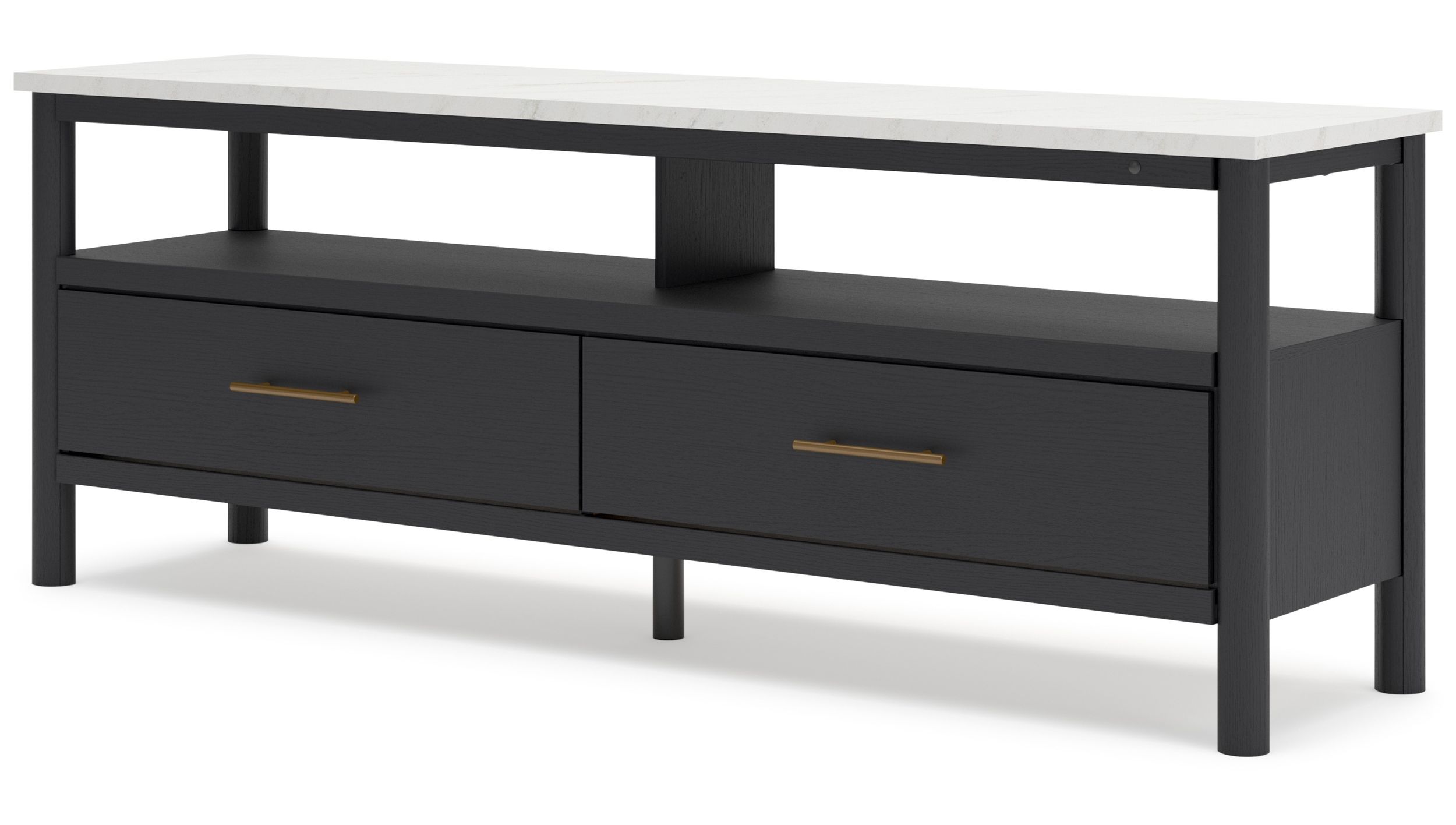 Cadmori 74" XL Modern TV Stand - Black with White Marble Top