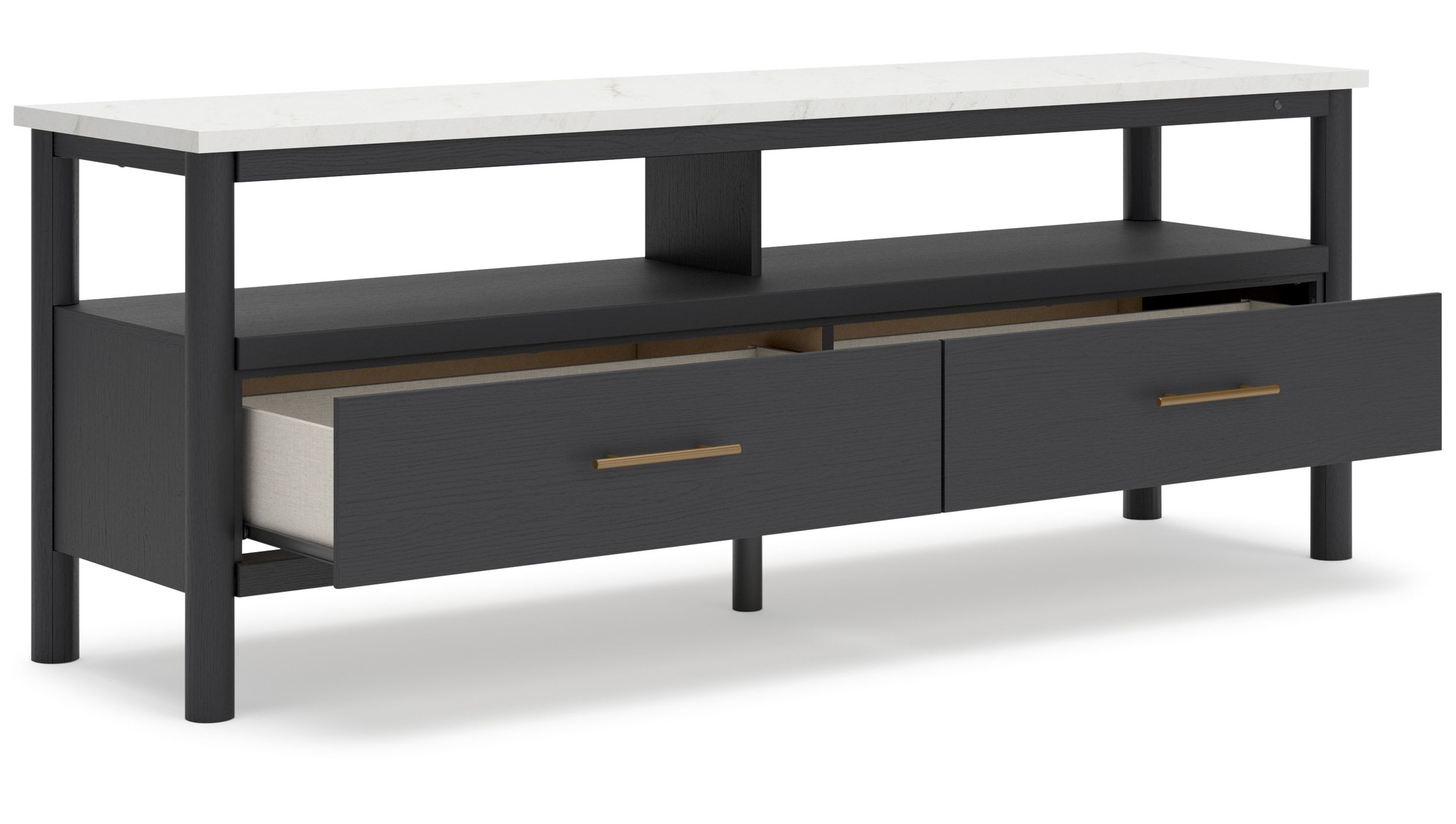 Cadmori 74" XL Modern TV Stand - Black with White Marble Top