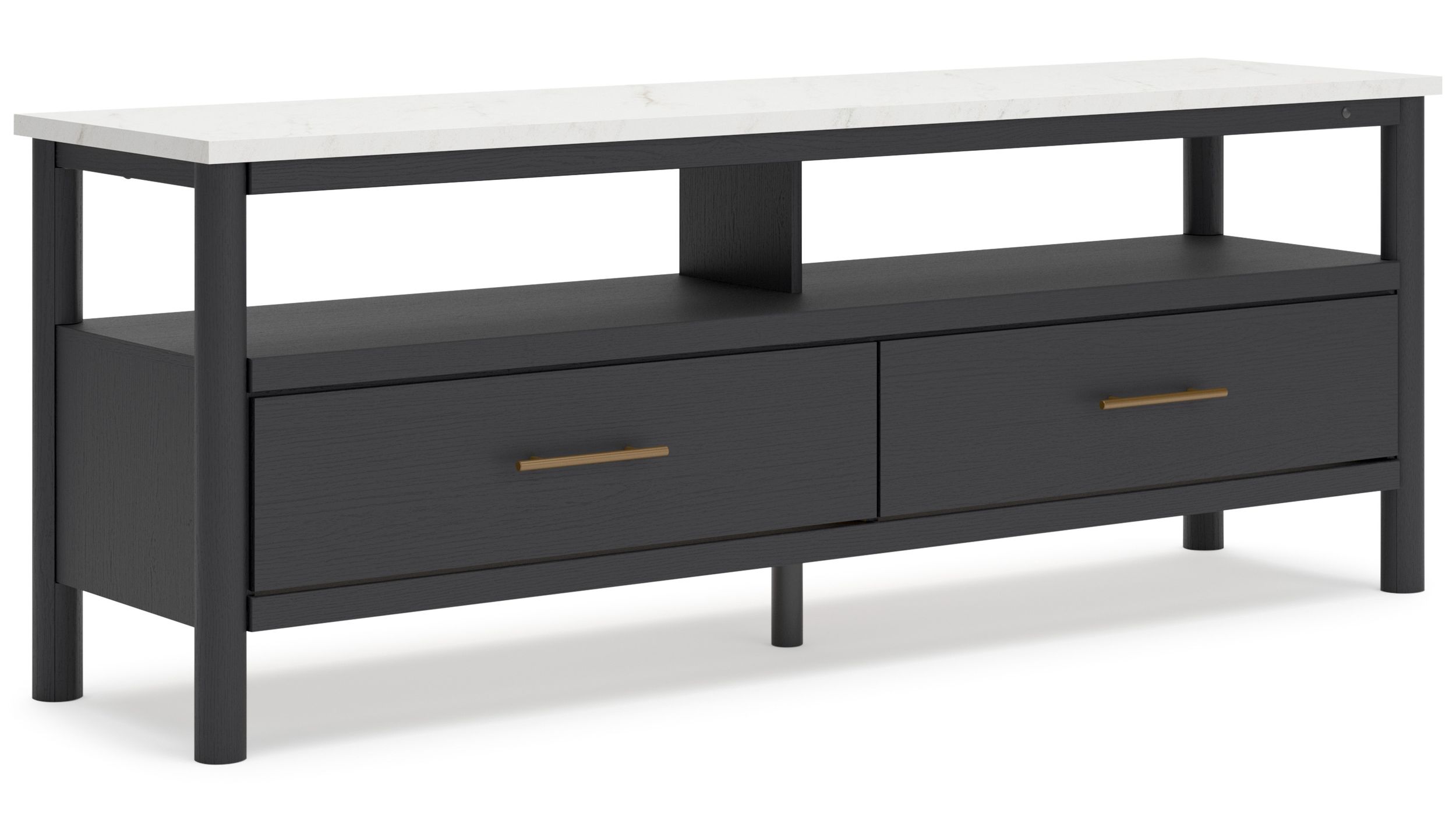 Cadmori 74" XL Modern TV Stand - Black with White Marble Top