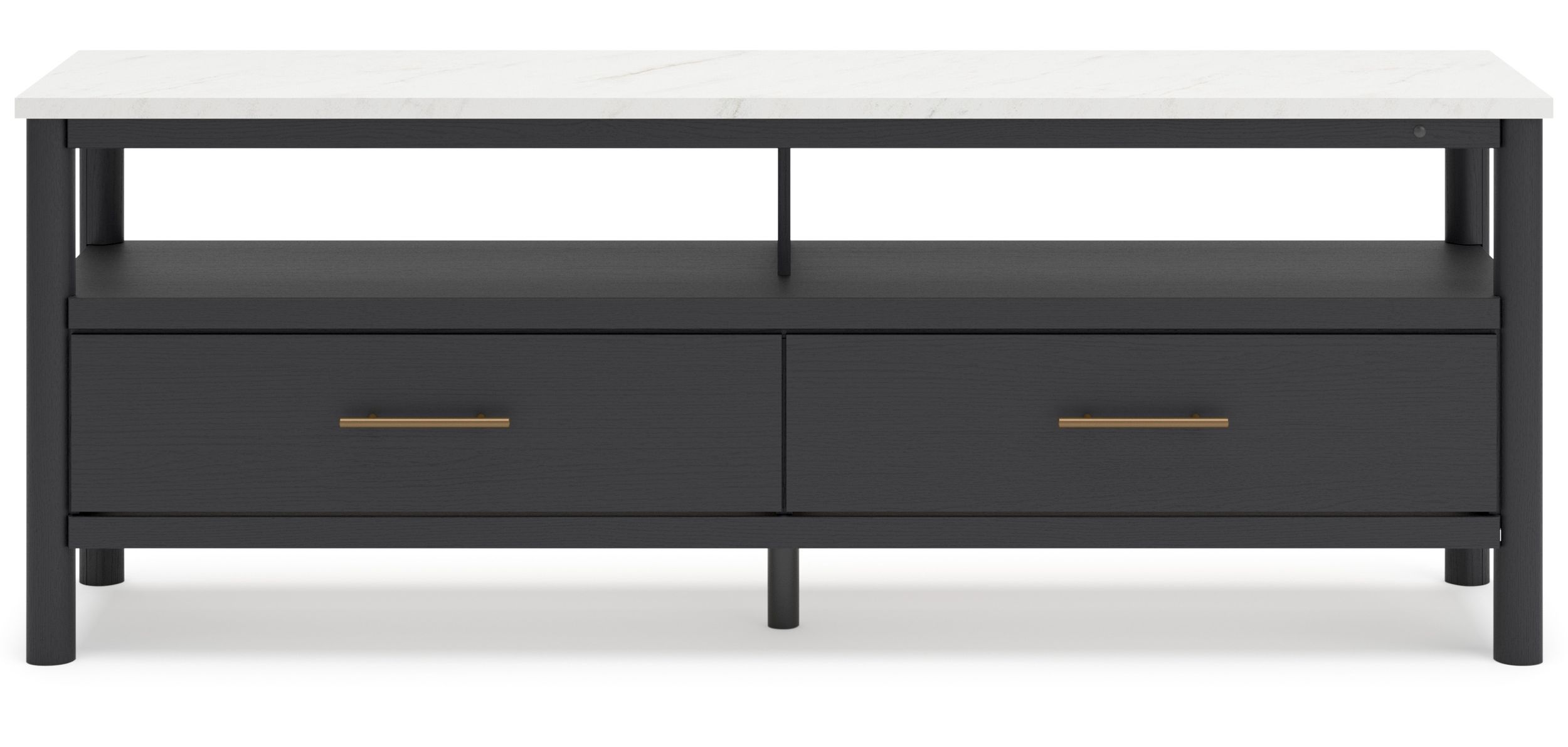 Cadmori 74" XL Modern TV Stand - Black with White Marble Top