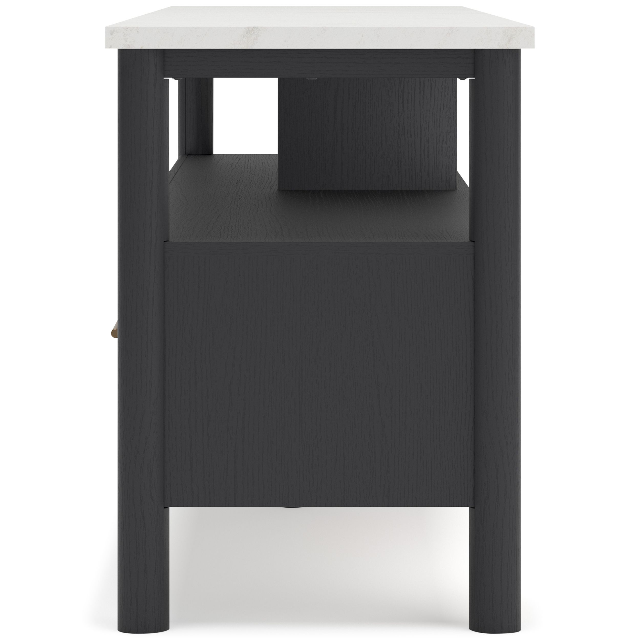 Cadmori 74" XL Modern TV Stand - Black with White Marble Top