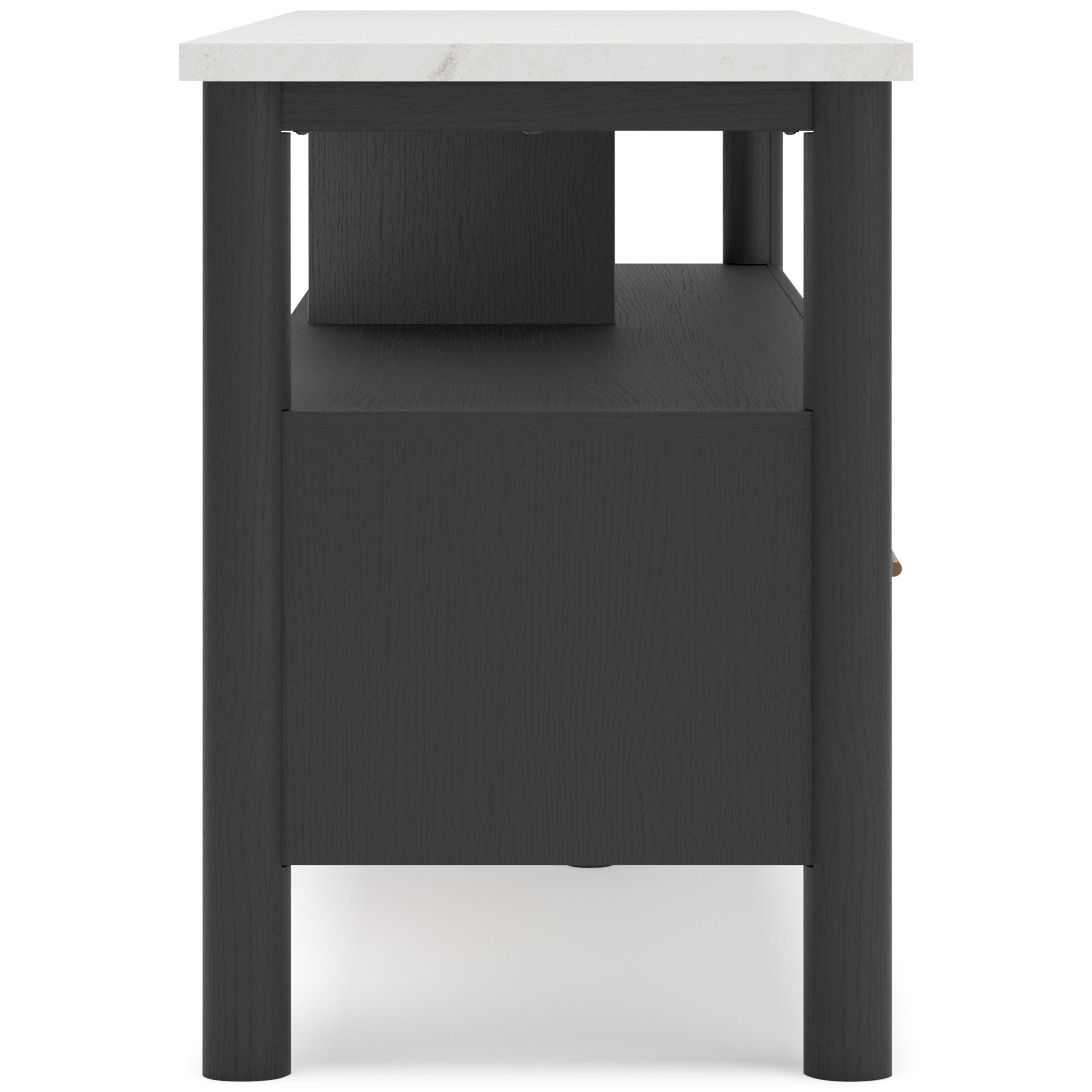 Cadmori 74" XL Modern TV Stand - Black with White Marble Top