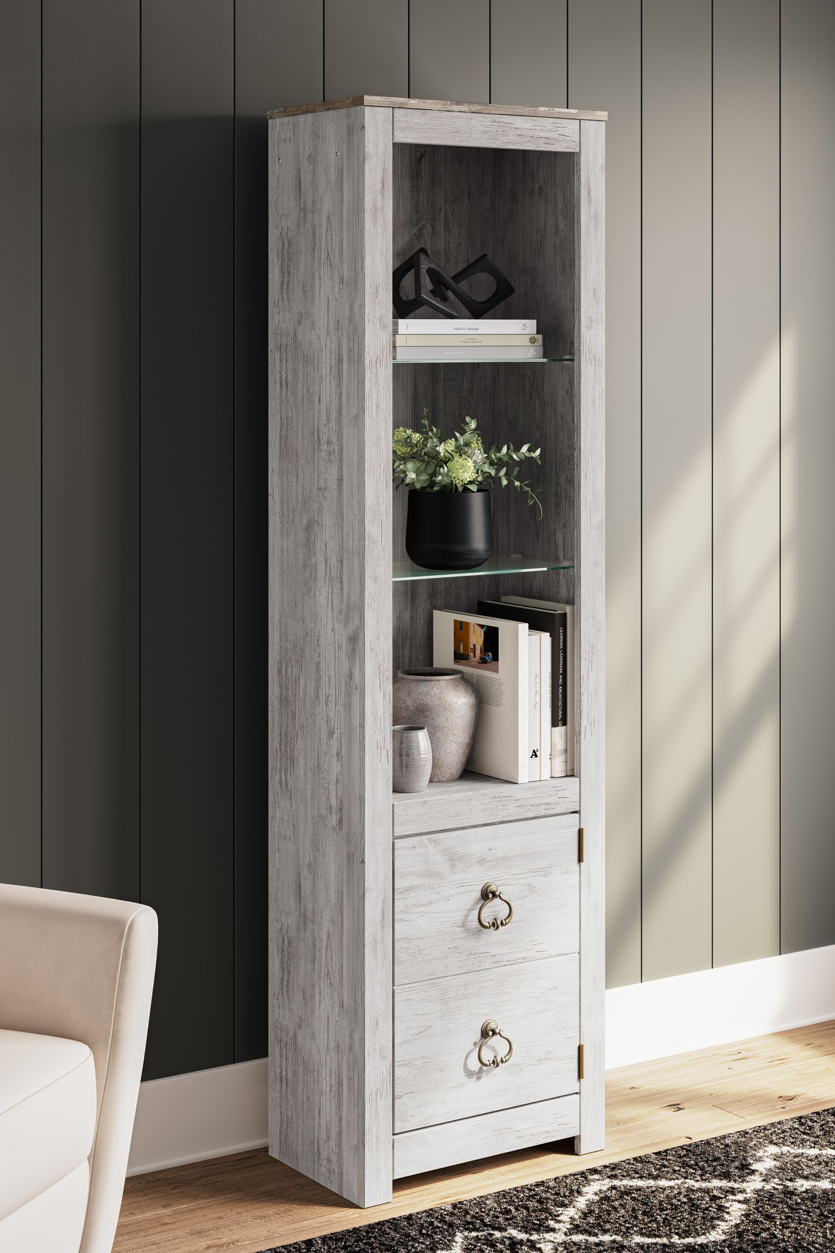 Willowton 4-Piece Coastal Entertainment Wall with Bridge - Whitewash