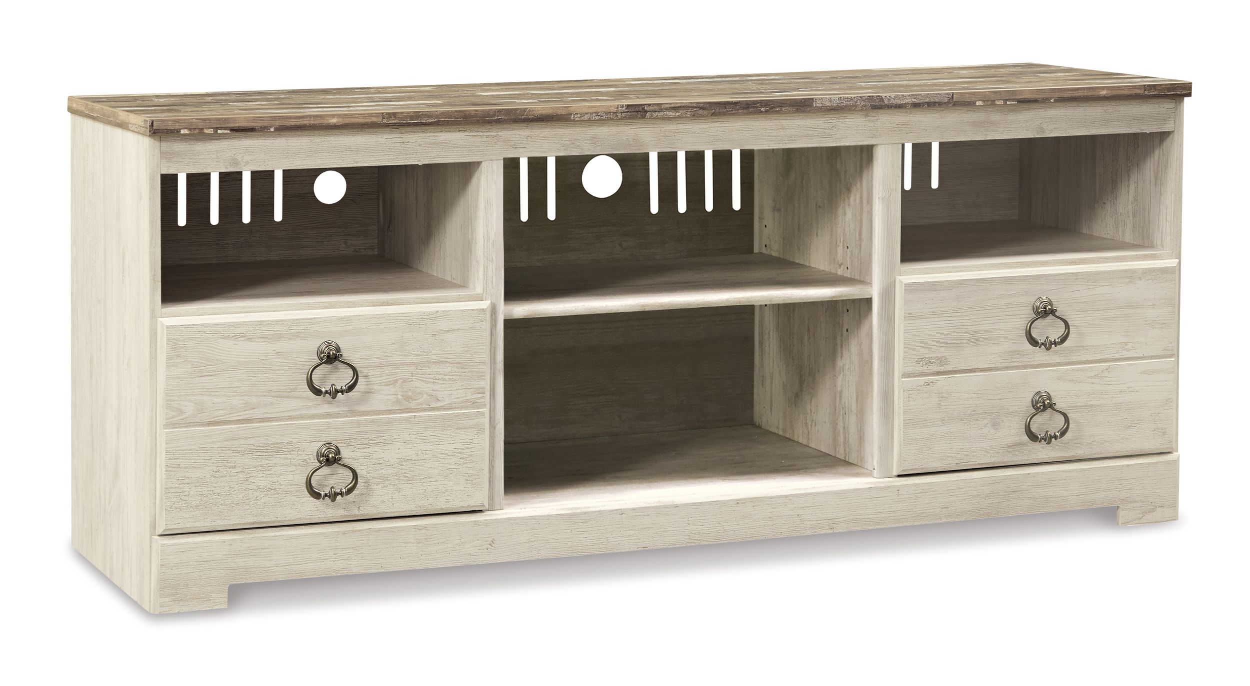 Willowton 4-Piece Coastal Entertainment Wall with Bridge - Whitewash