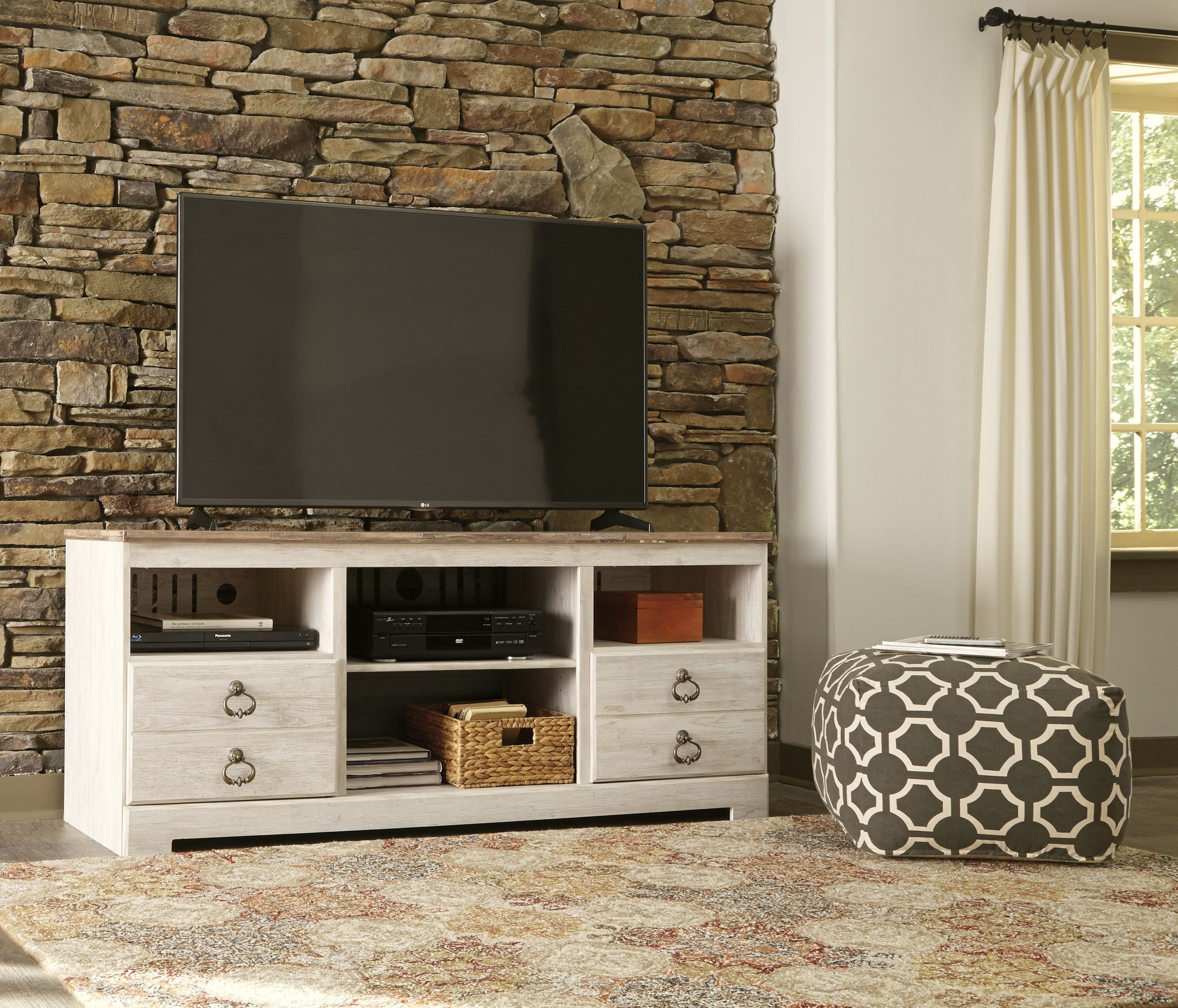 Willowton 3-Piece Coastal Fireplace Entertainment Center - Whitewash