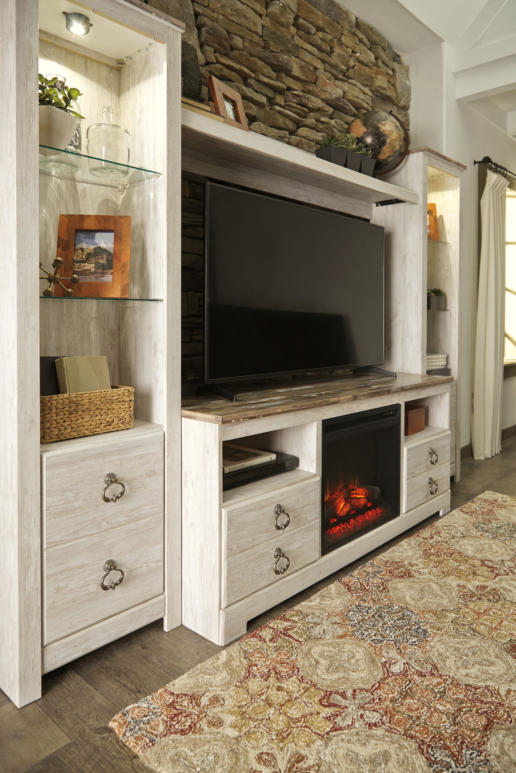 Willowton Coastal 4-Piece Wall Unit with Infrared Fireplace