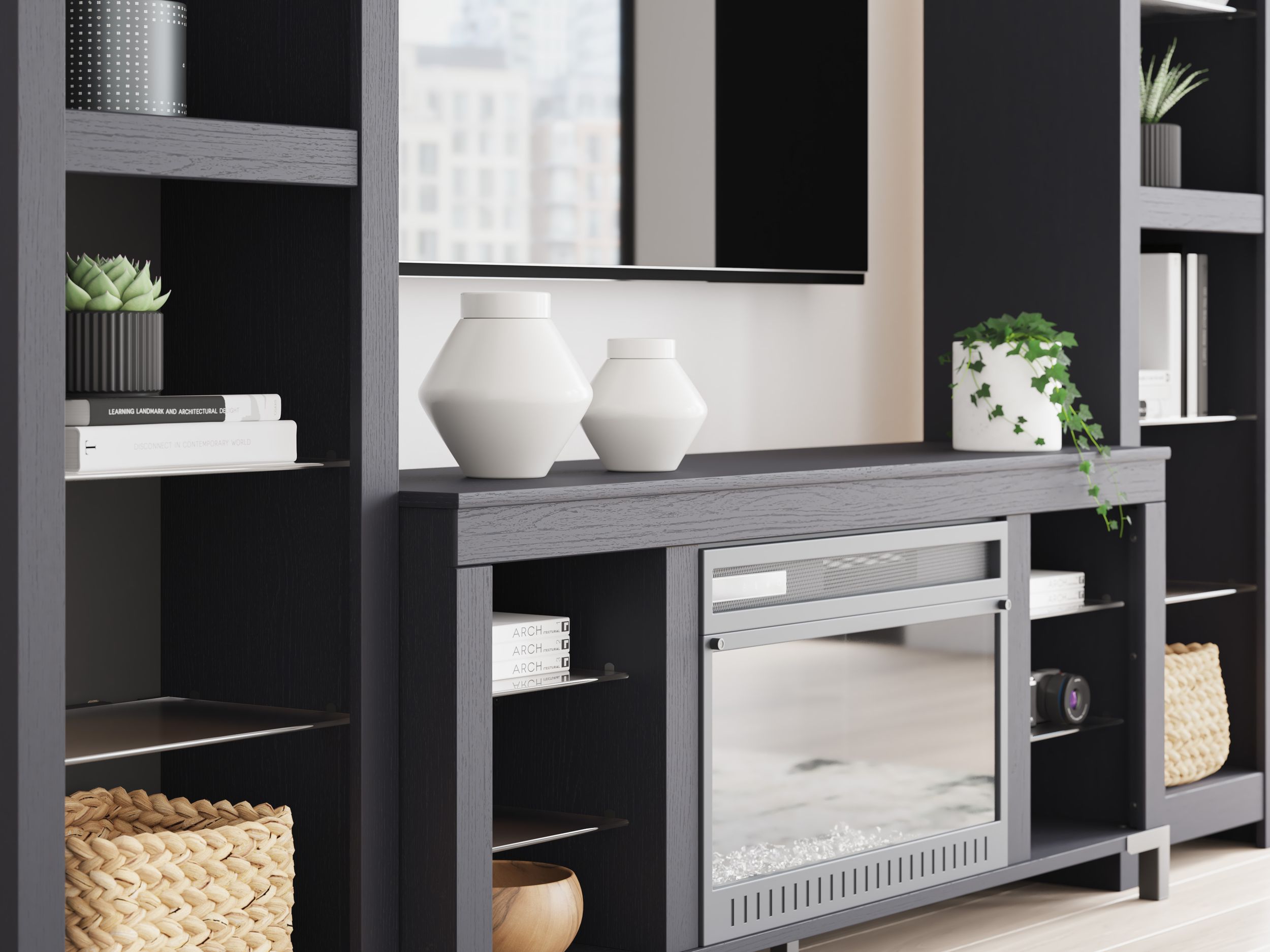 Cayberry 3-Piece Fireplace Entertainment Center - Black