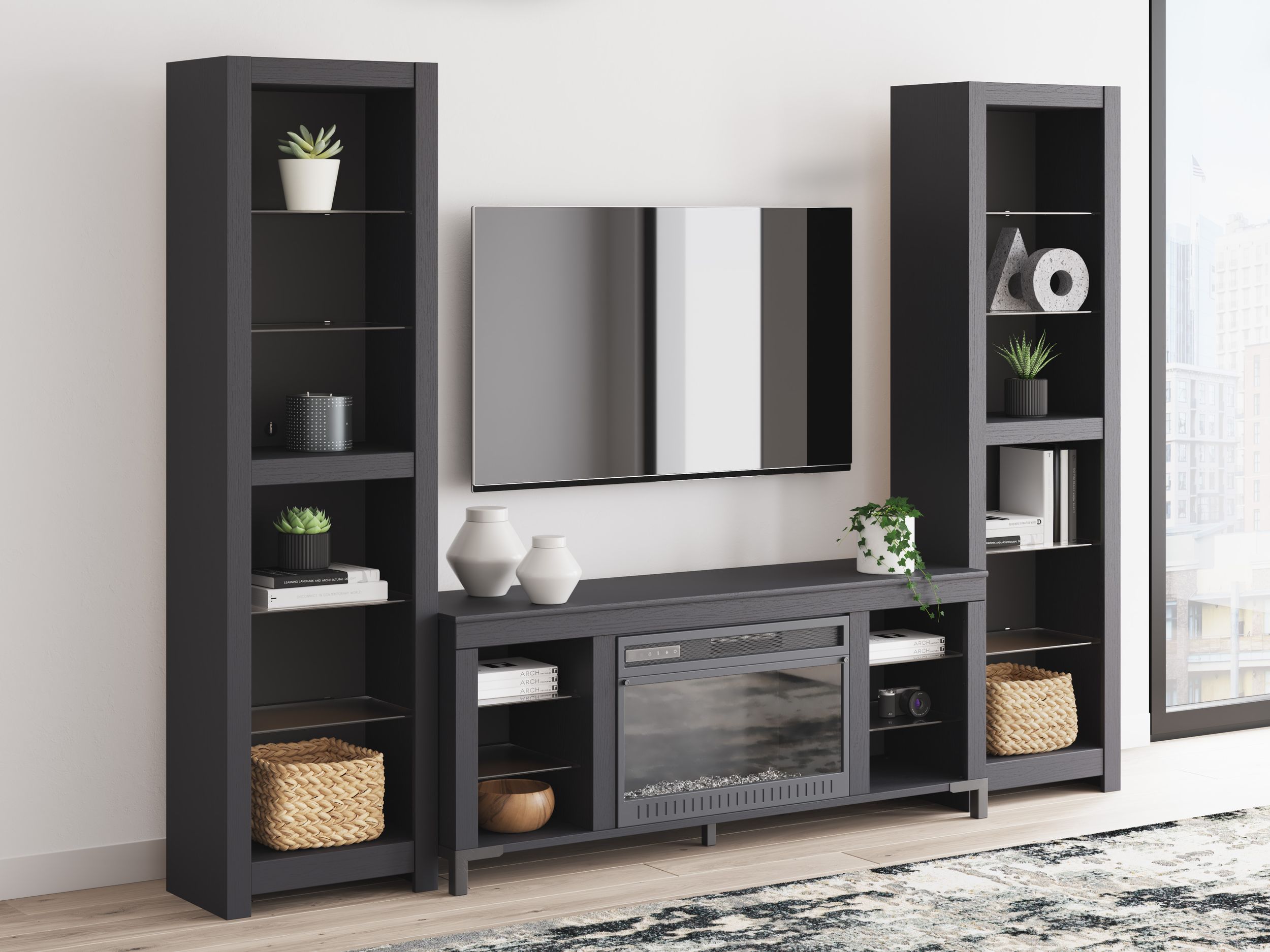 Cayberry 3-Piece Fireplace Entertainment Center - Black