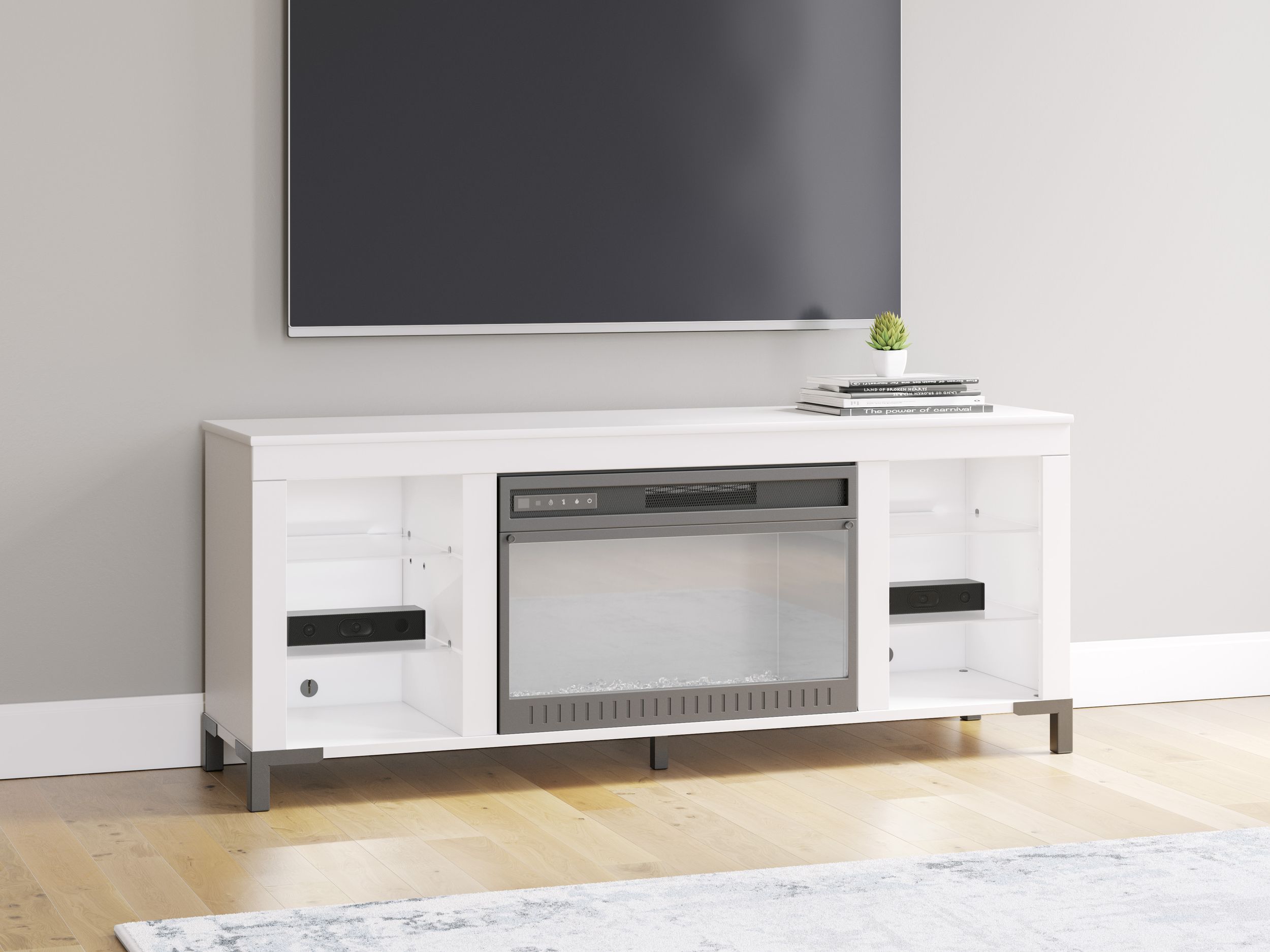 Brollevi 72" Modern White Fireplace TV Stand - LED Lighting & High Gloss