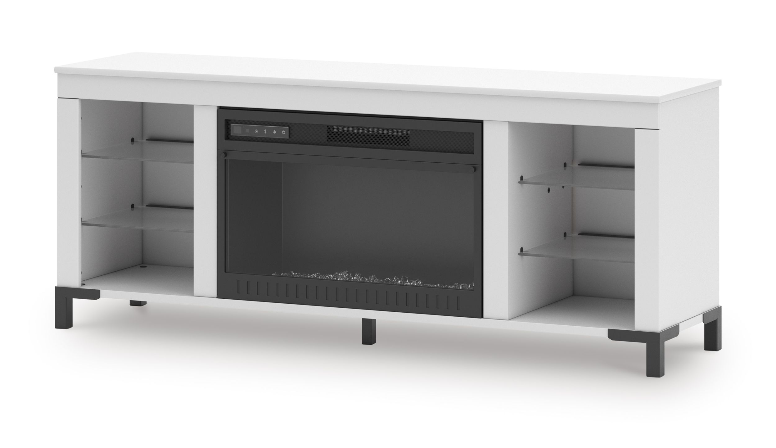 Brollevi 72" Modern White Fireplace TV Stand - LED Lighting & High Gloss