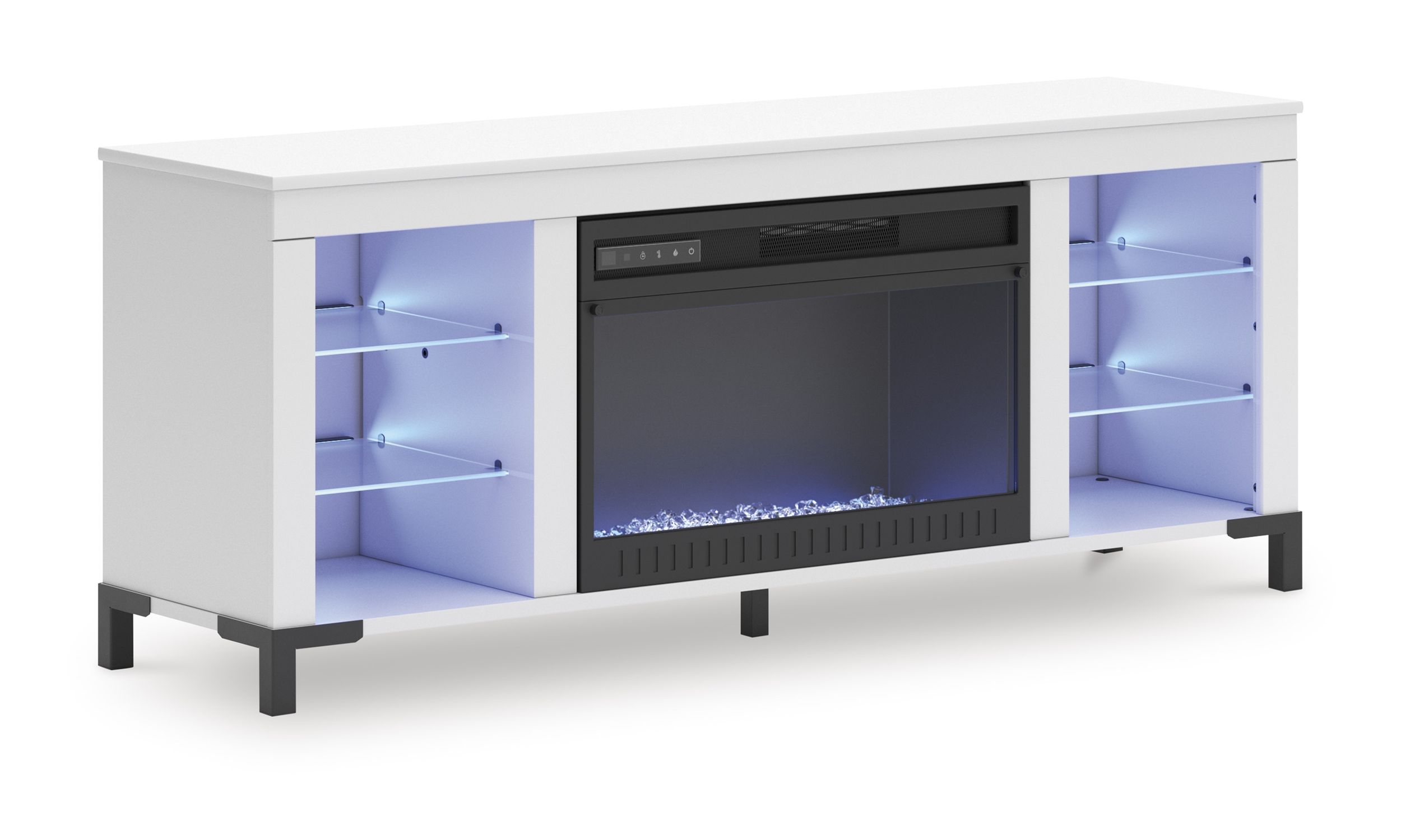 Brollevi 72" Modern White Fireplace TV Stand - LED Lighting & High Gloss