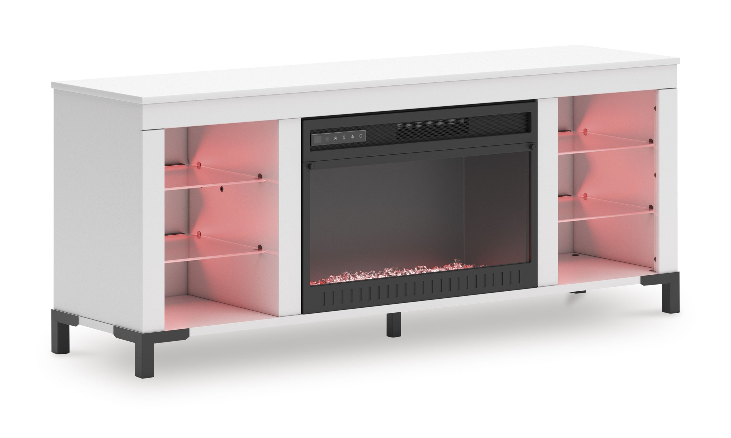 Brollevi 72" Modern White Fireplace TV Stand - LED Lighting & High Gloss