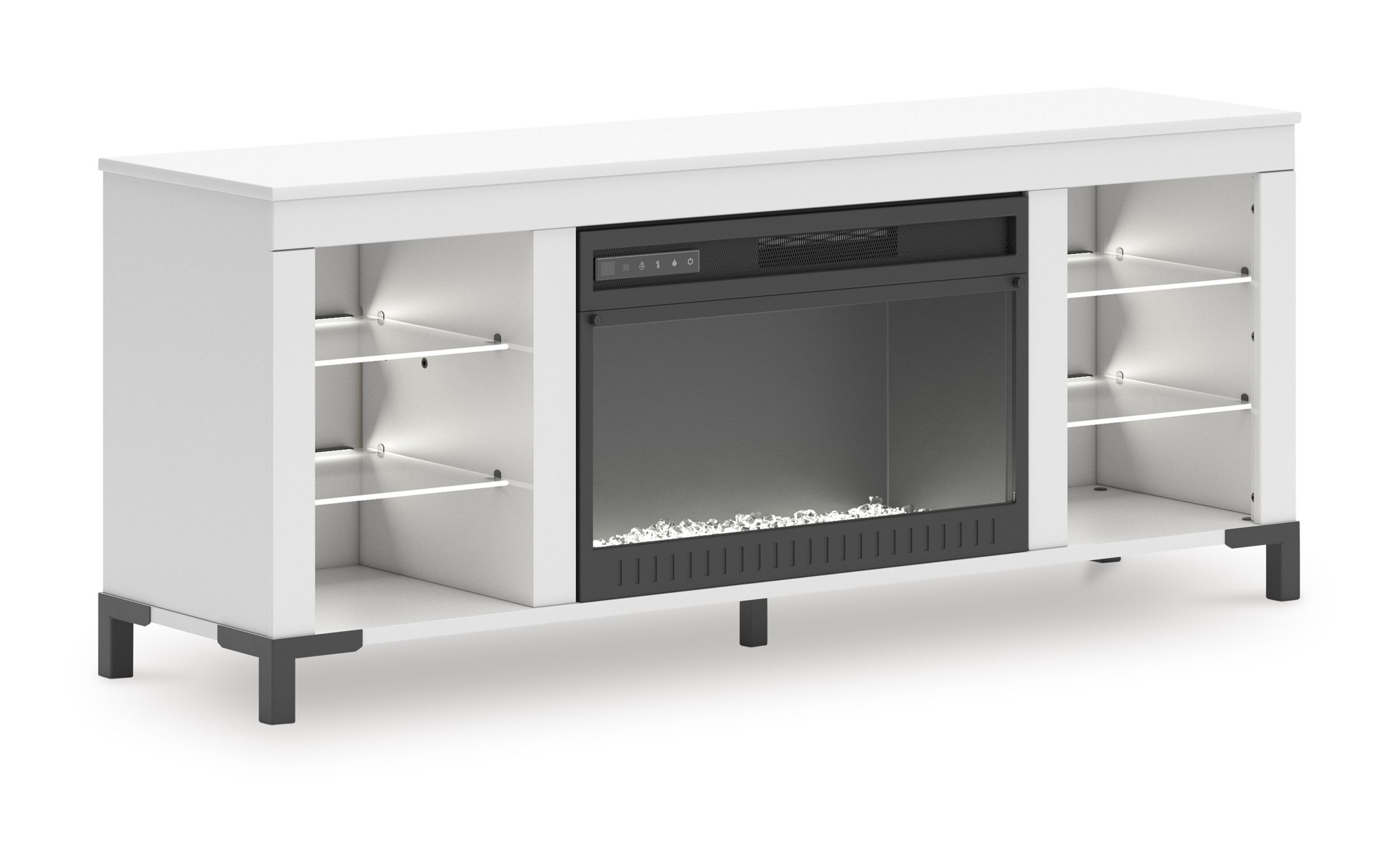 Brollevi 72" Modern White Fireplace TV Stand - LED Lighting & High Gloss