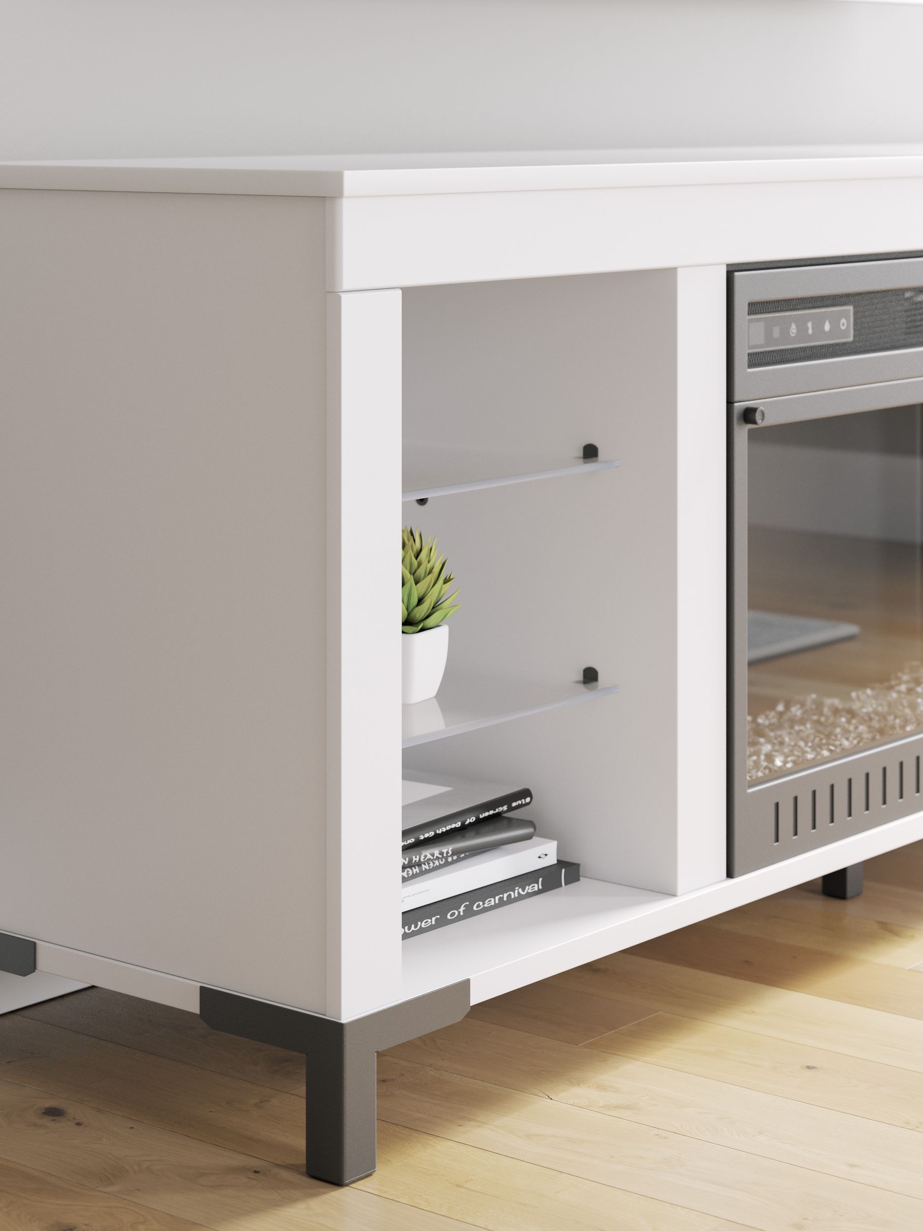 Brollevi 72" Modern White Fireplace TV Stand - LED Lighting & High Gloss
