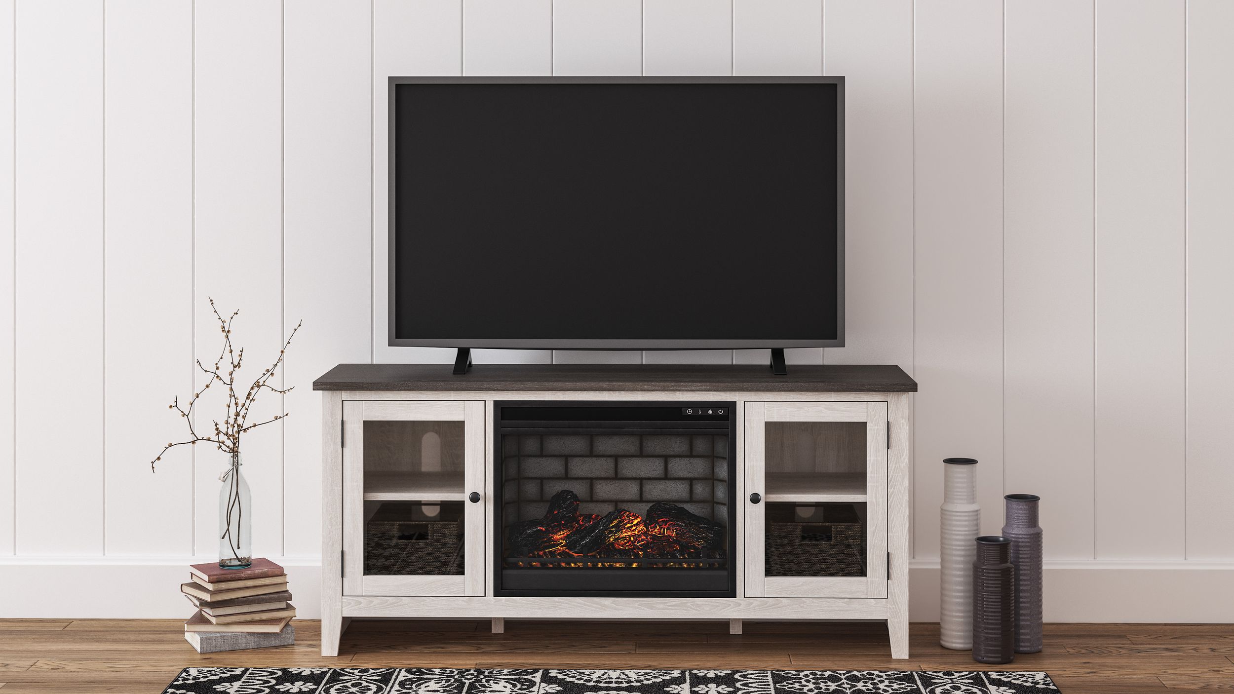 Dorrinson 60" Fireplace TV Stand - Two-Tone White & Oak
