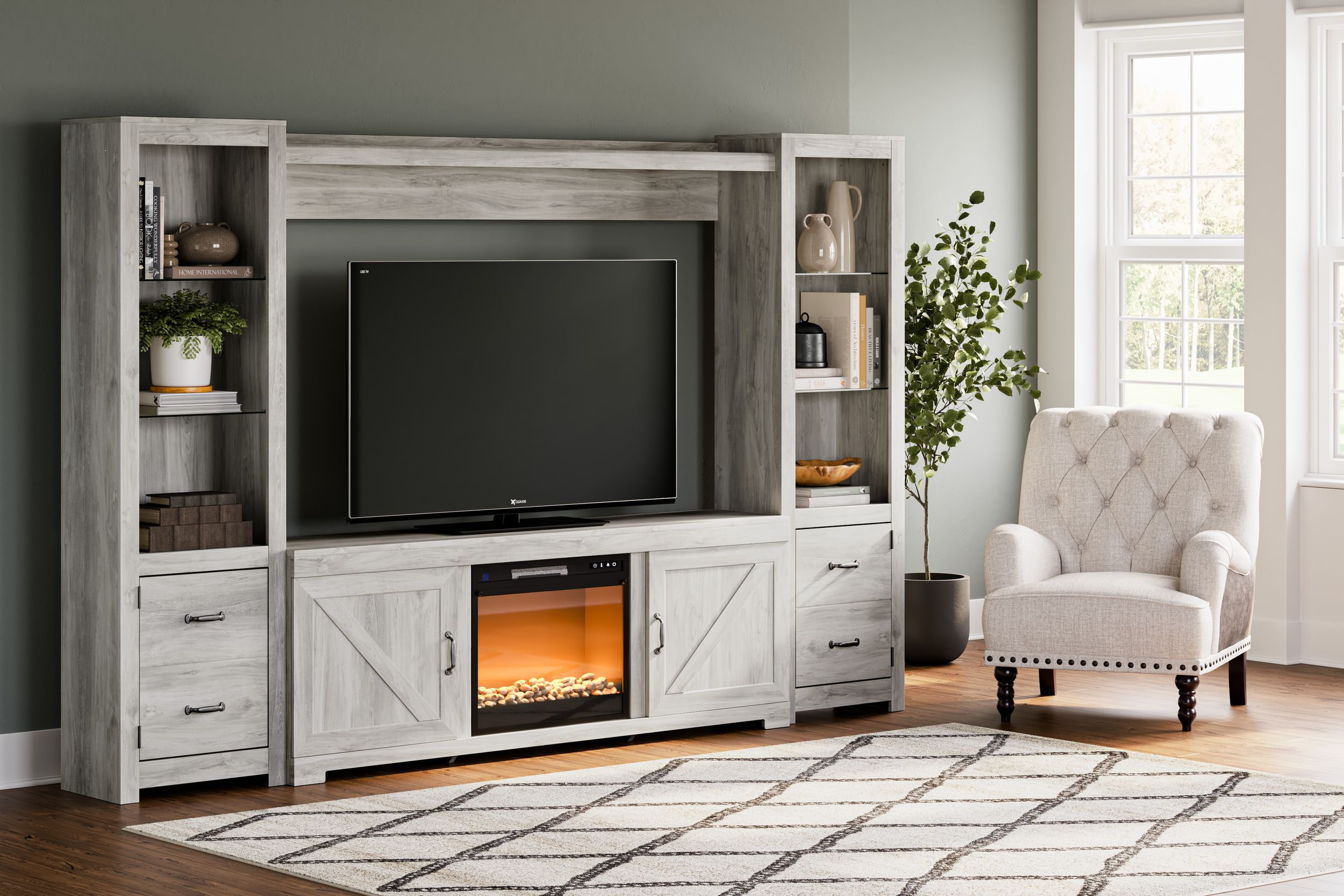 Bellaby 4-Piece Fireplace Entertainment Center - Whitewash | Ashley