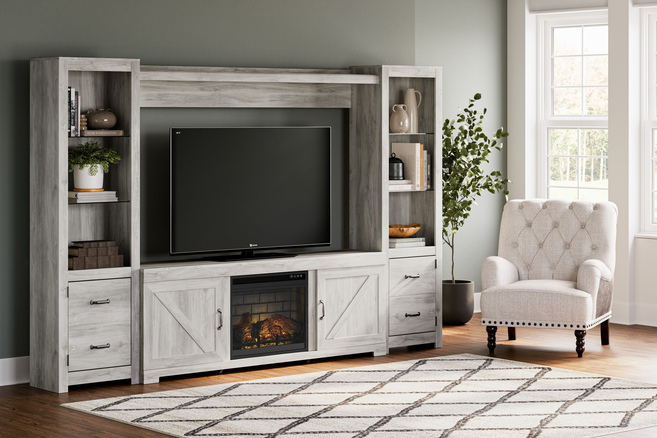 Bellaby 4-Piece Fireplace Entertainment Center - Whitewash | Ashley