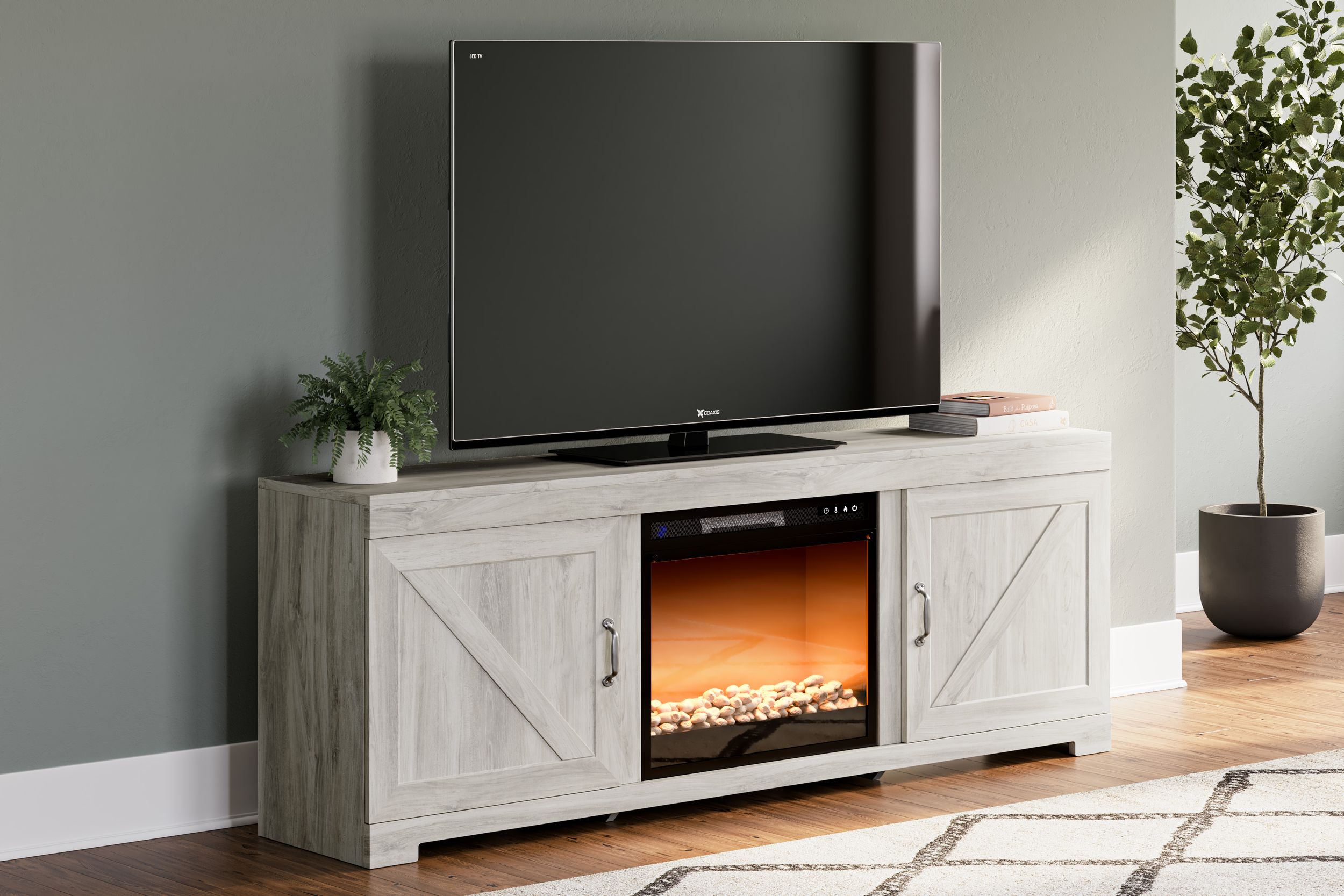 Bellaby 63" TV Stand with Fireplace - Whitewash W100-02