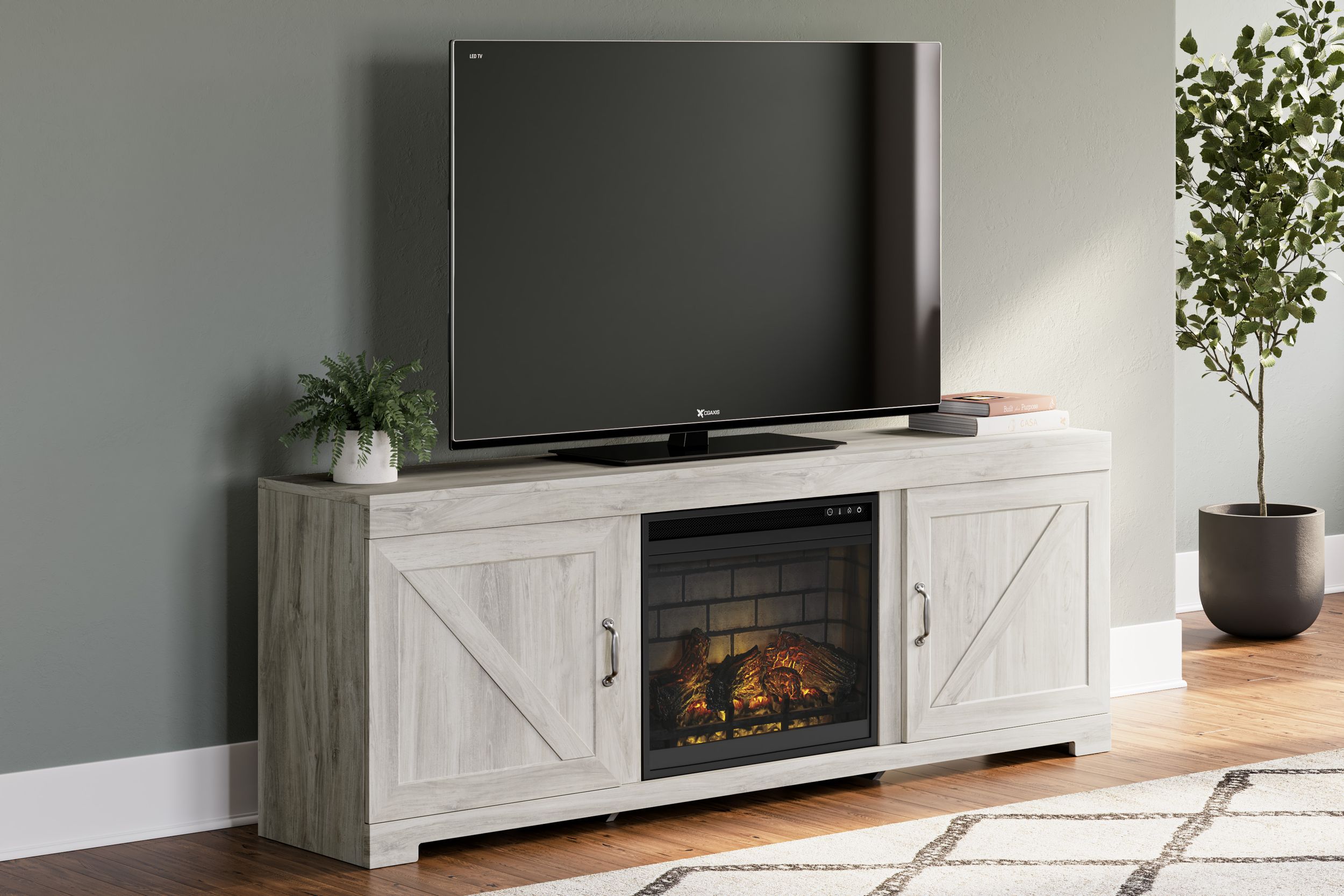 Bellaby 63" TV Stand with Electric Fireplace - Whitewash