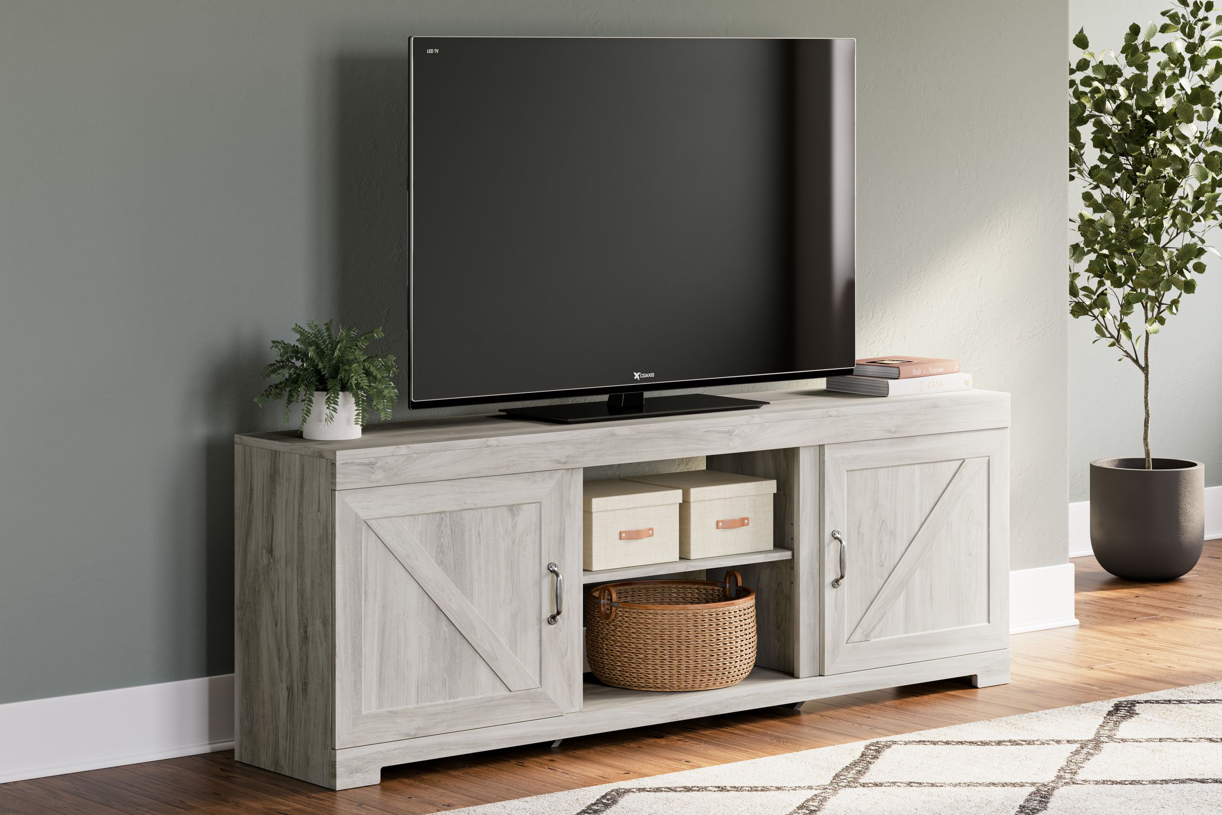 Bellaby 63" Modern Farmhouse TV Stand - Whitewash & Gray