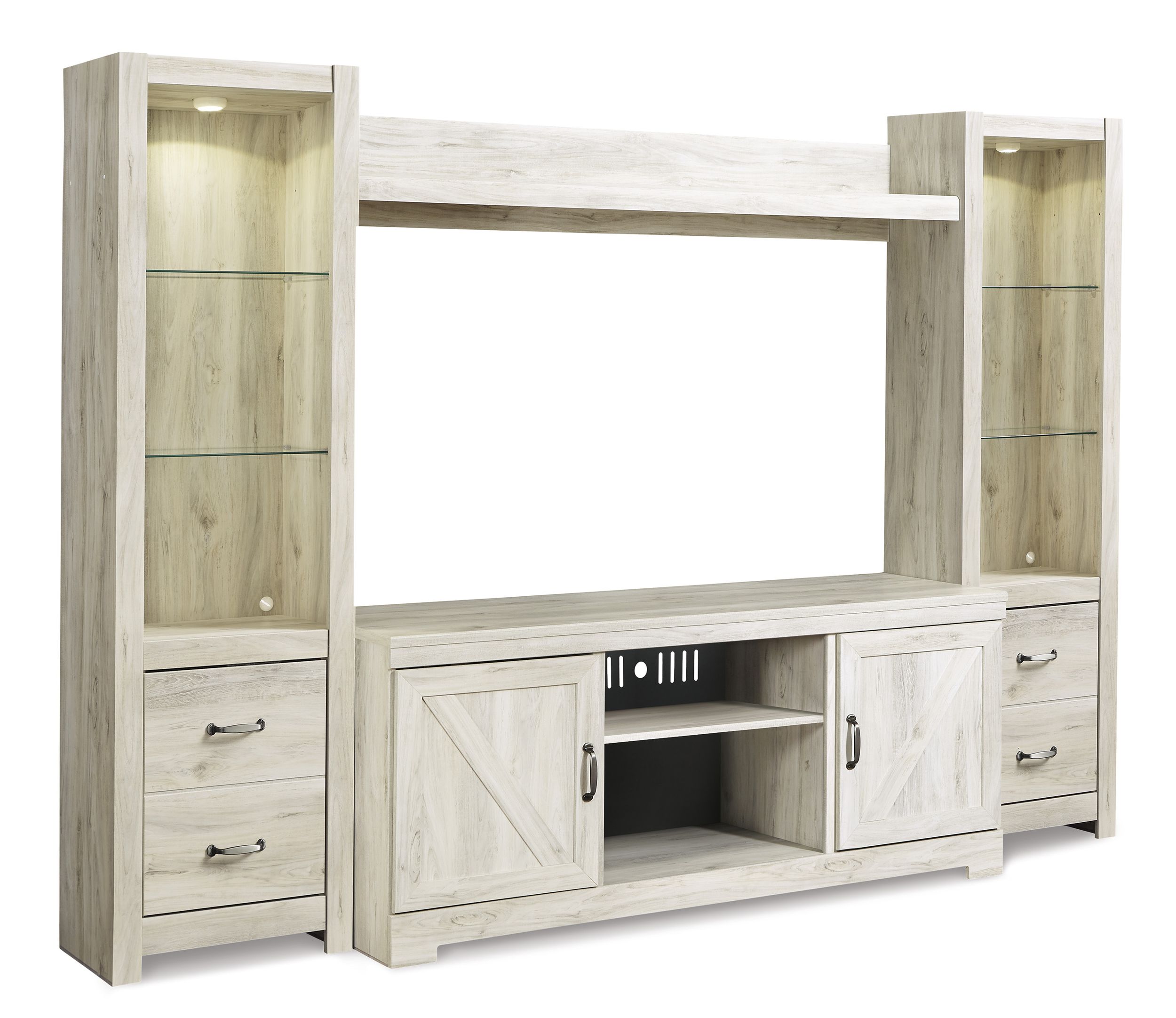 Bellaby 4-Piece Entertainment Wall with Bridge - Whitewash