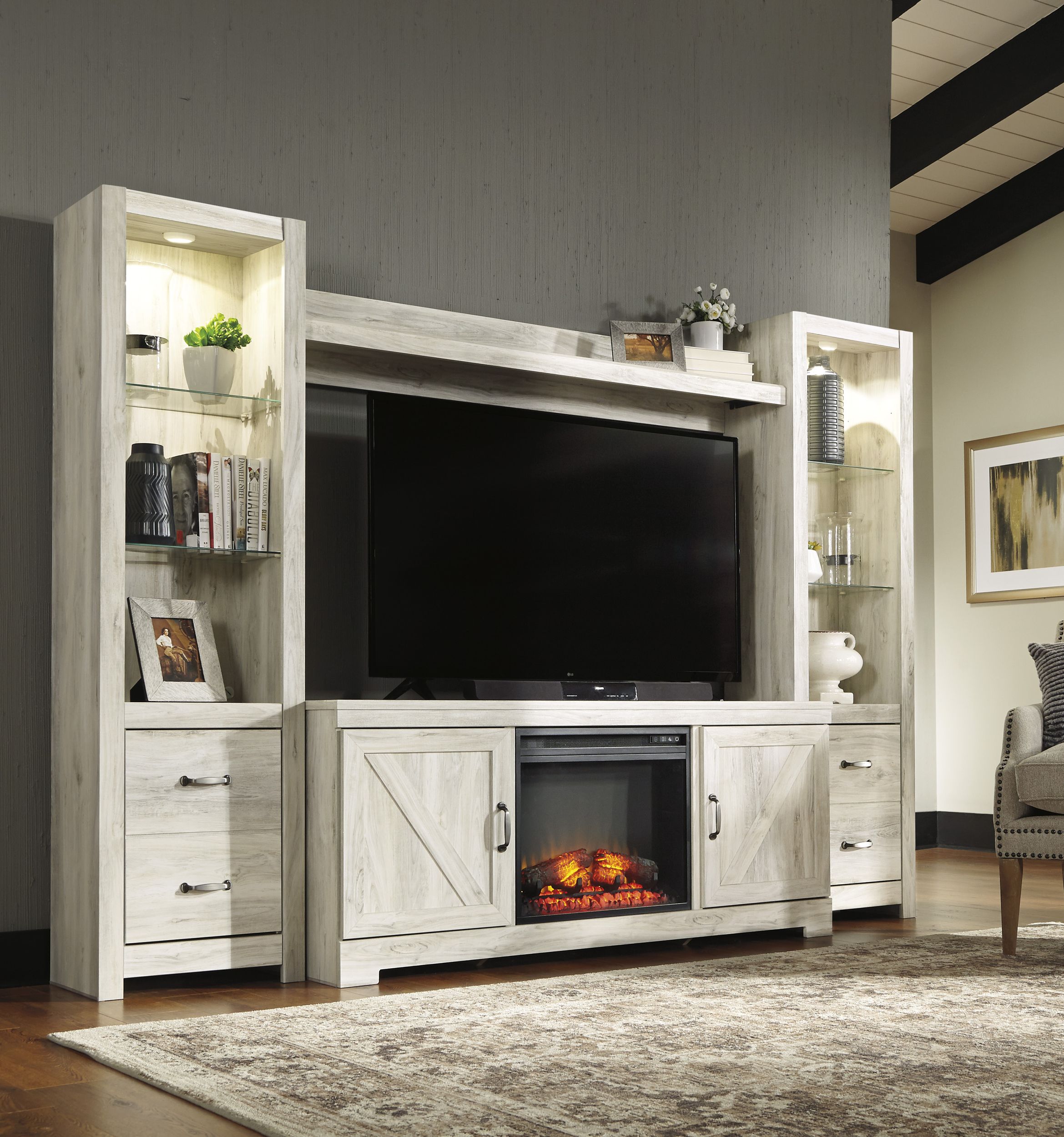 Bellaby 4-Piece Fireplace Entertainment Center - Whitewash | Ashley