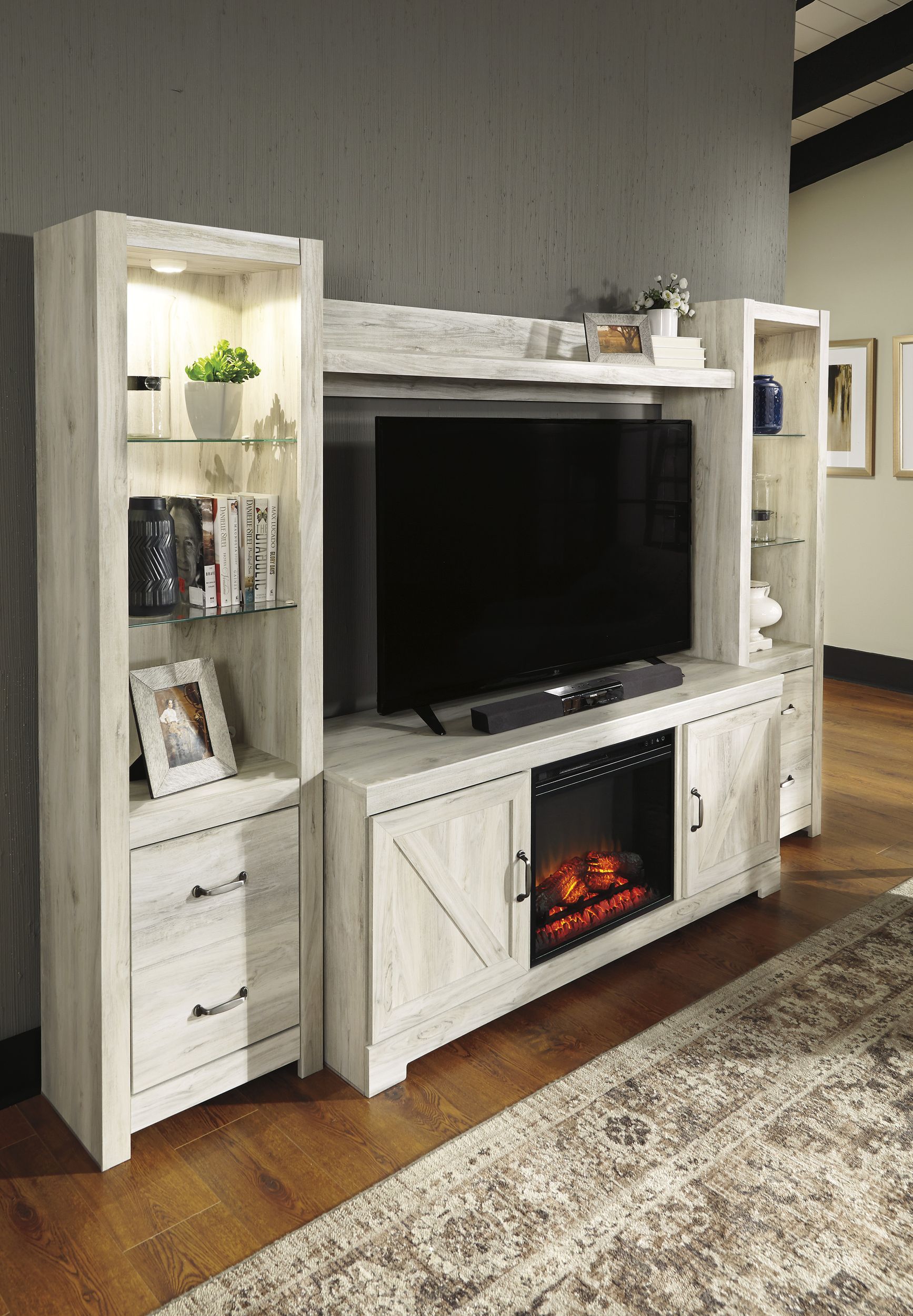 Bellaby 4-Piece Fireplace Entertainment Center - Whitewash | Ashley