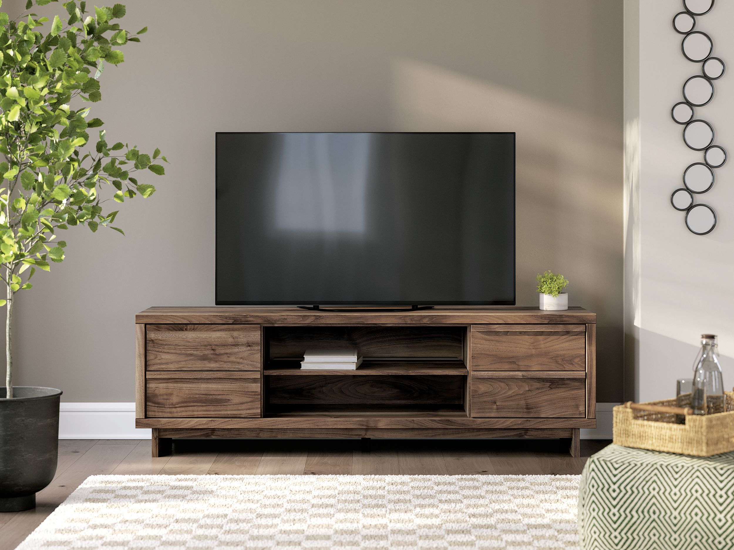 Zadilyn 74" XL Industrial TV Stand - Rustic Brown & Gunmetal