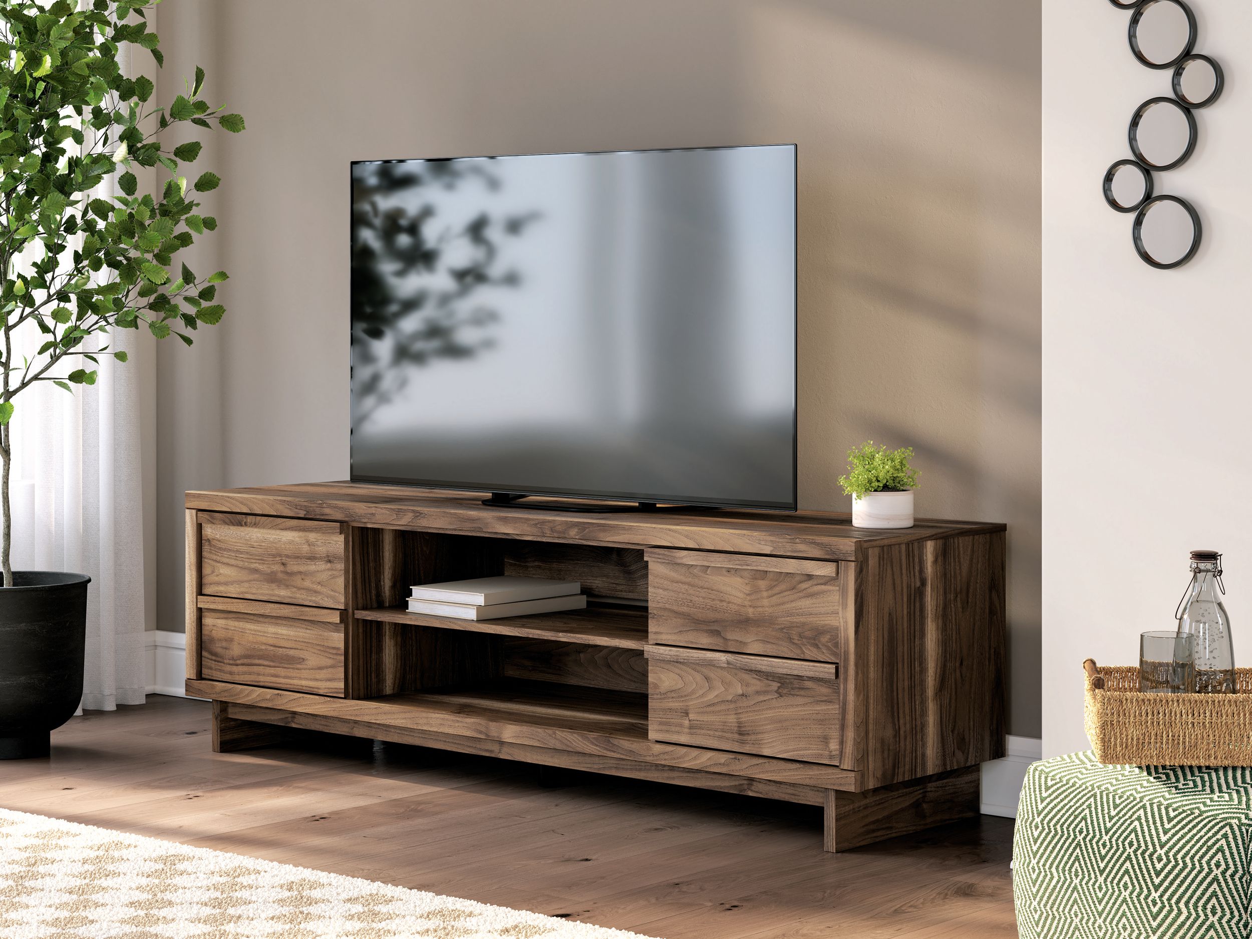 Zadilyn 74" XL Industrial TV Stand - Rustic Brown & Gunmetal