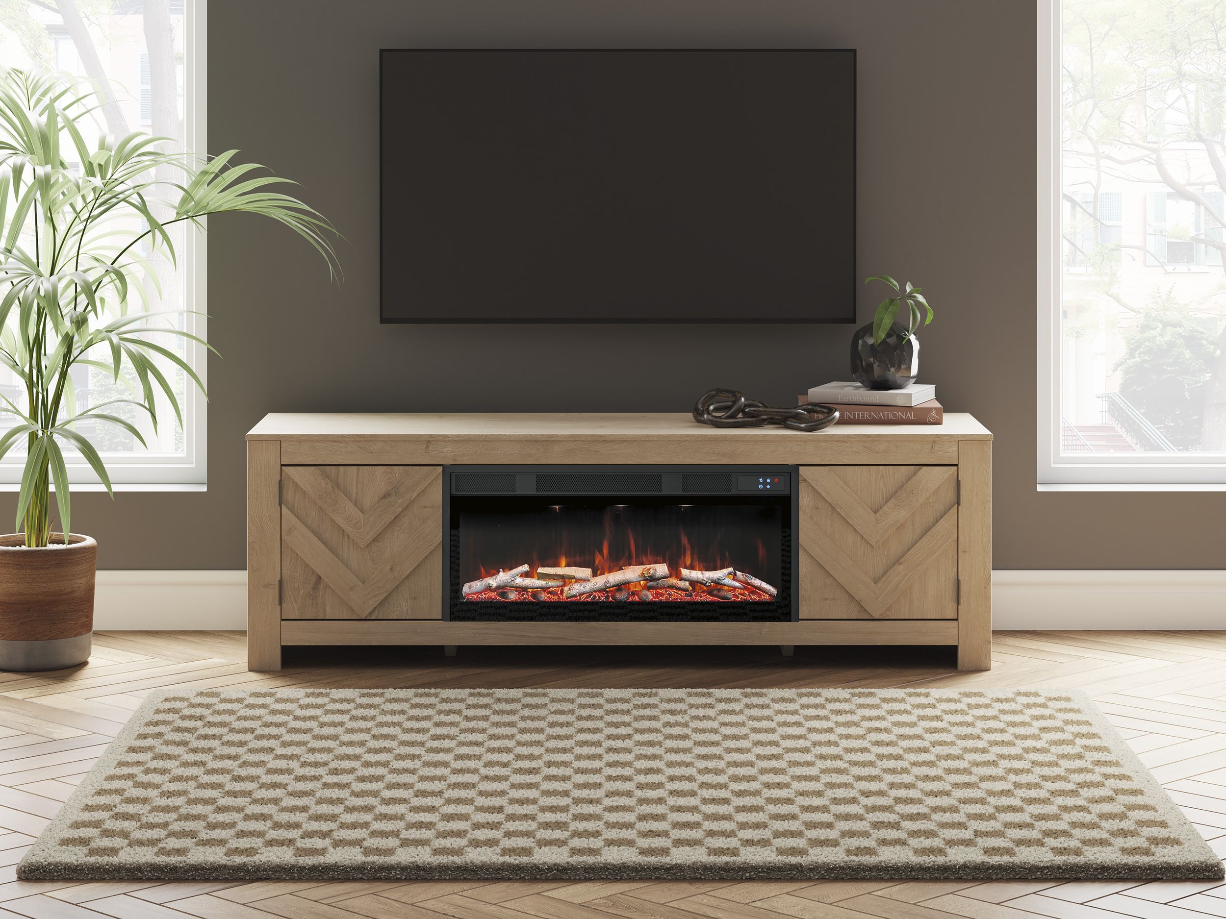 Cayboni 71-inch TV Stand w/Electric Fireplace