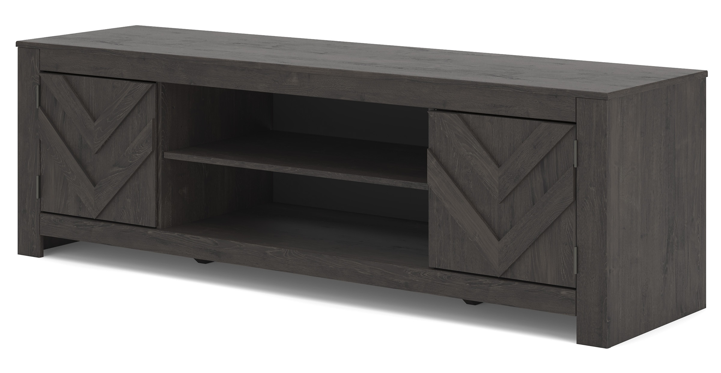 Cayboni 63" Modern Black Industrial TV Stand - Charcoal & Ebony