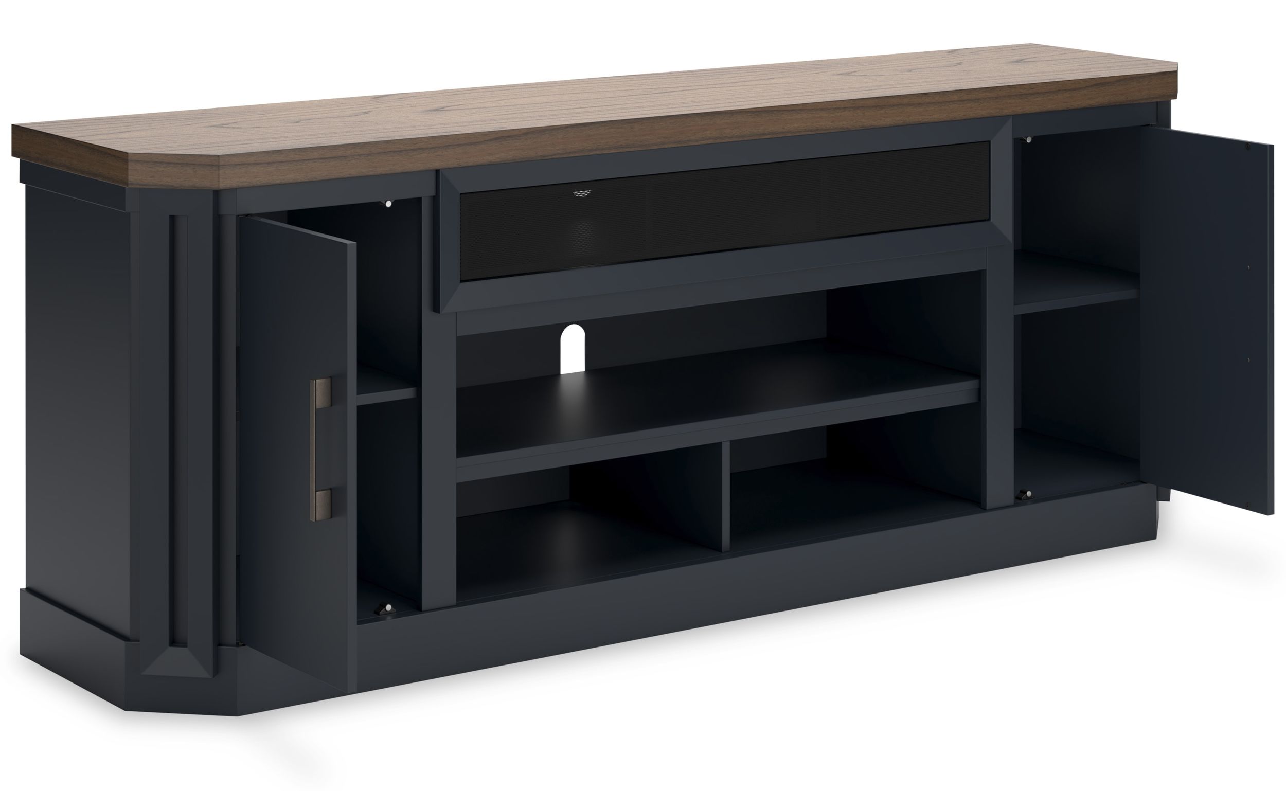 Landocken 74" XL Industrial TV Stand - Rustic Brown & Navy Blue