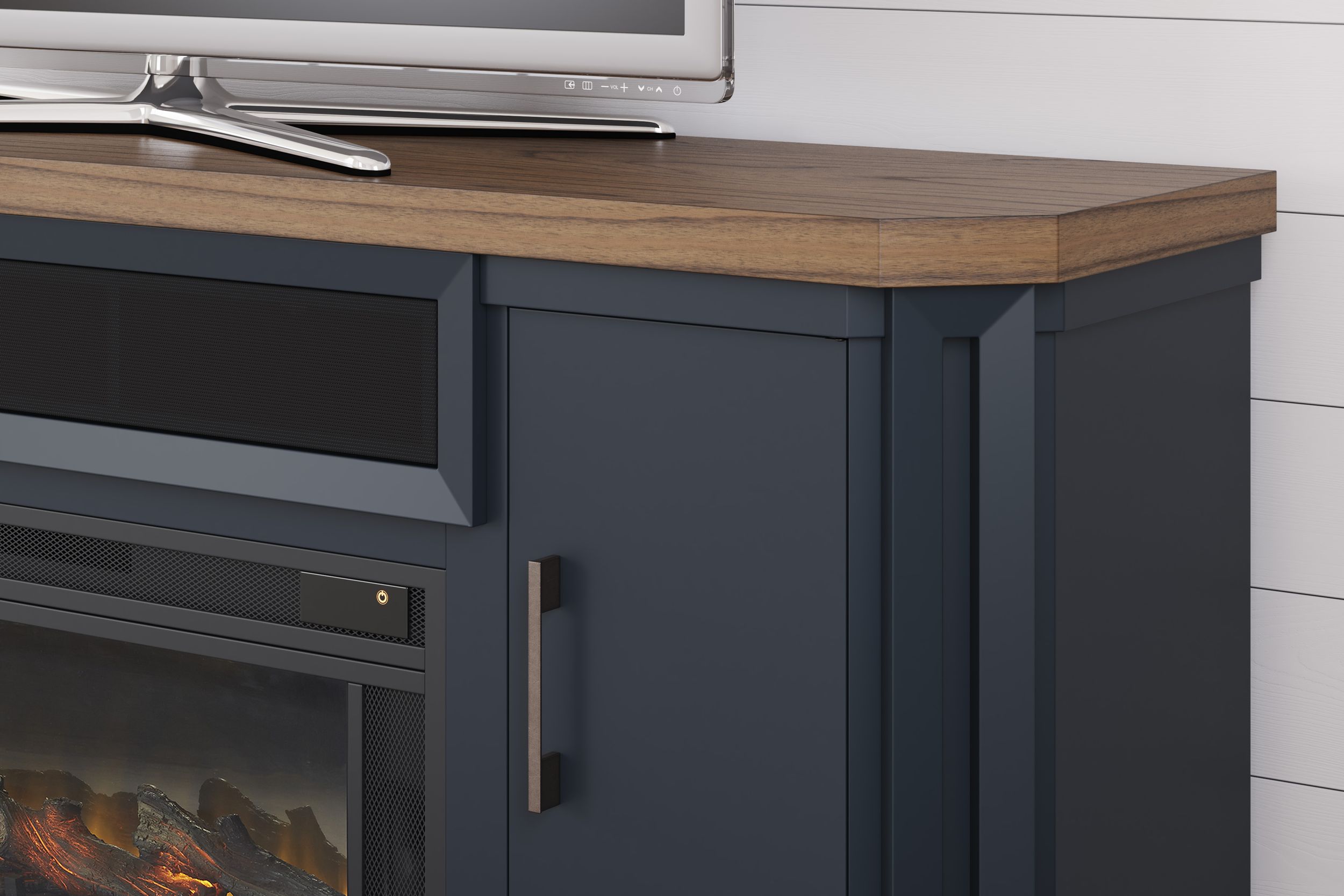 Landocken 83" TV Stand with Electric Fireplace - Gray & Black