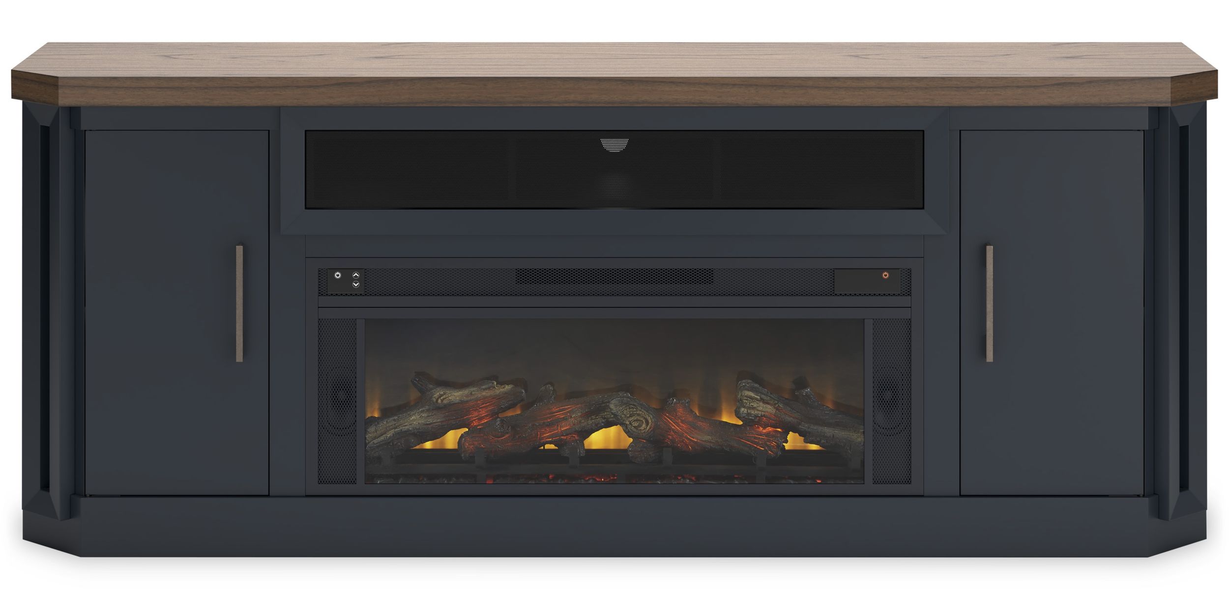 Landocken 83" TV Stand with Electric Fireplace - Gray & Black
